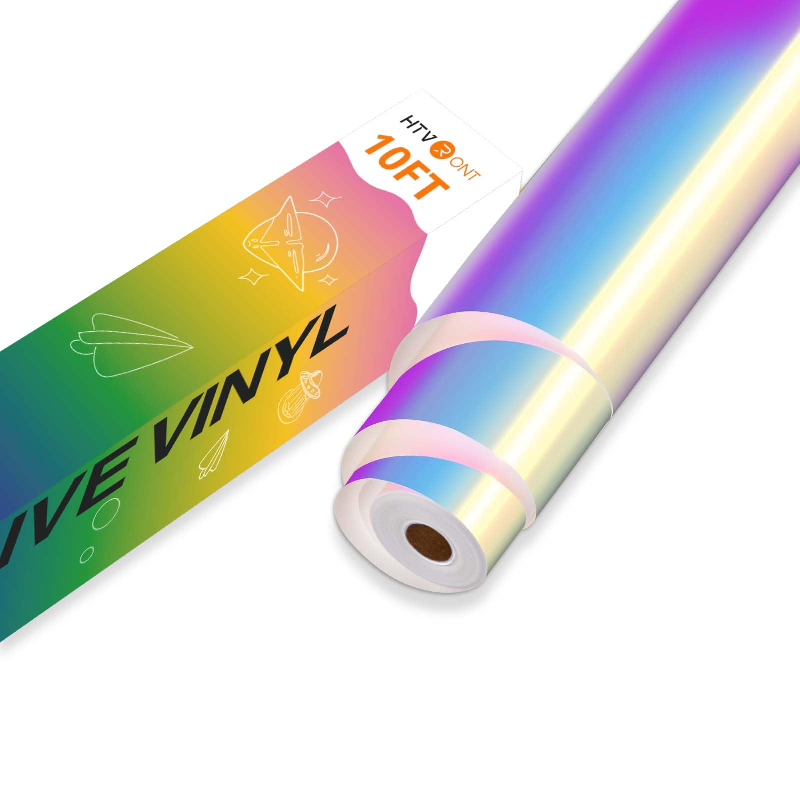 HTVRONT Holographic White Permanent Vinyl Roll, 12" x10FT, for Craft &amp; Sign
