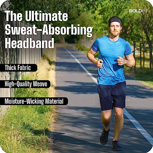 Image of Boldfit Premium Strapless Sports Sweat Head Band for Gym, Runnig, Tennis, Badminton & Other Sports for Men & Women, Unisex Wearability with Non-Slip & Quick Drying for Long Hair, Black, Pack of 3