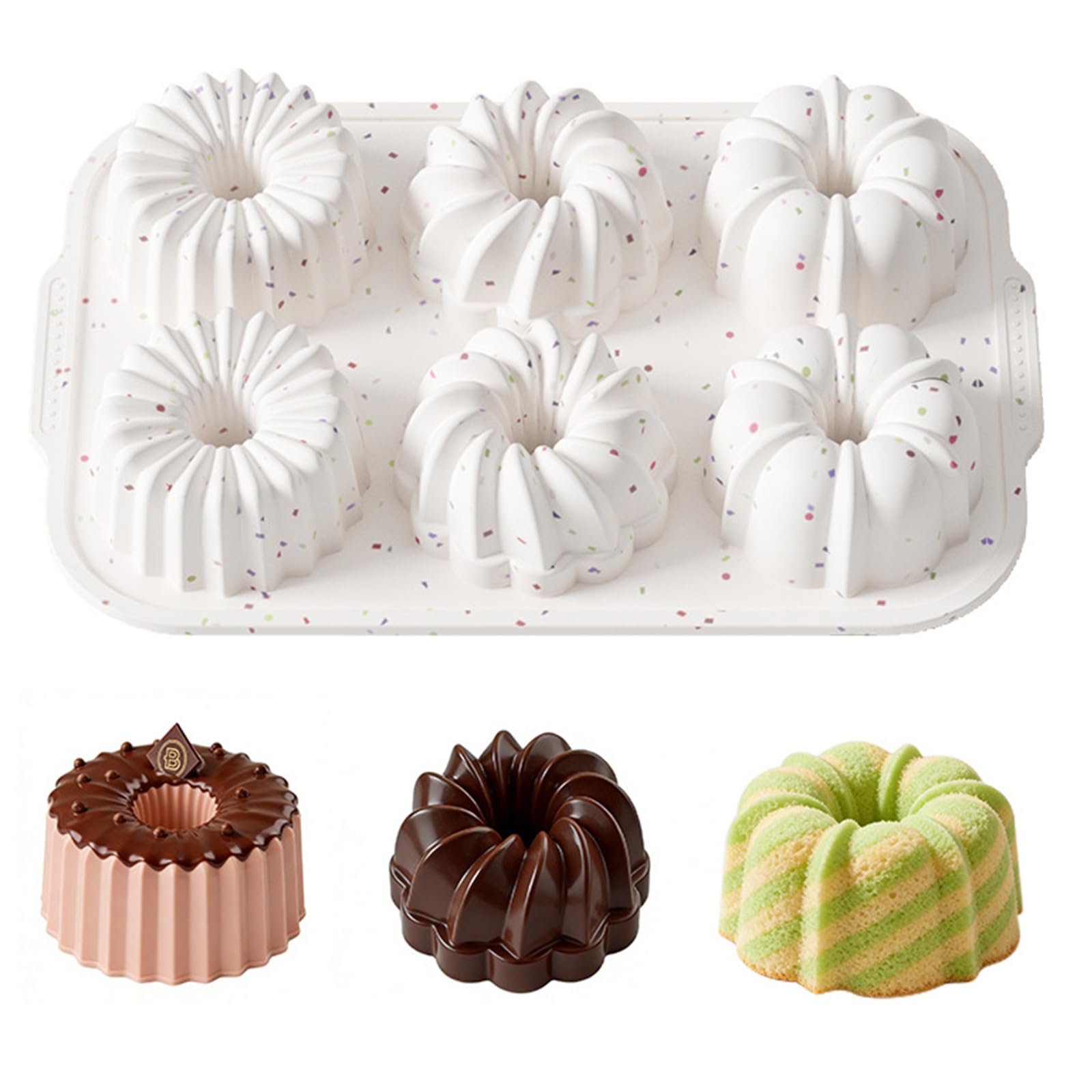Btgghytr Silicone Fluted Tube Cake Pan 6 Cavity Nonstick Easy Releases Cake Molds for Oven and Freezers Use Easy Releases Dessert Pan