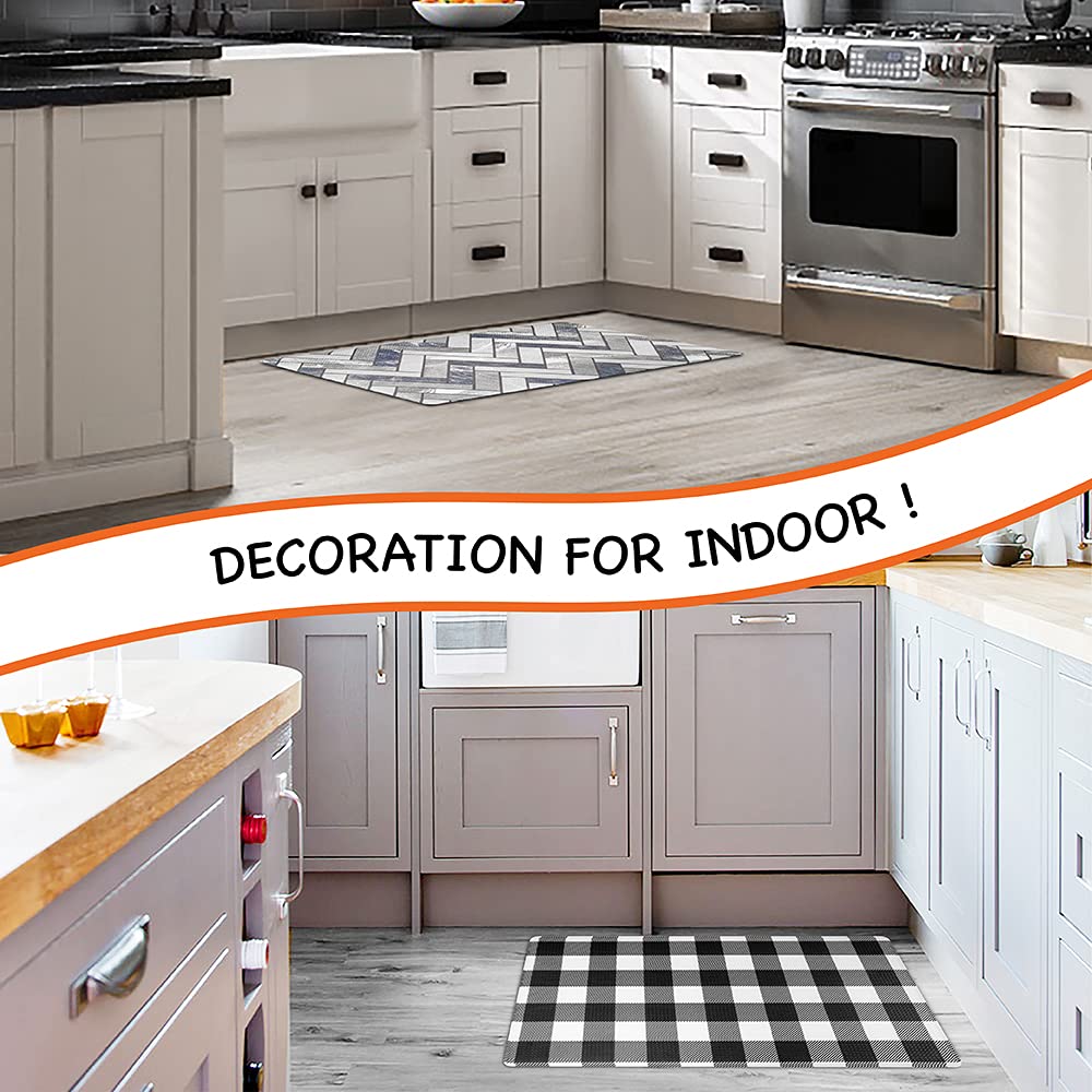 OPUX Anti Fatigue Kitchen Floor Mat, Reversible Cushioned Memory Foam Kitchen Rug Pad, Waterproof Non-Slip Padded Comfort Standing Mat Laundry Home, 47x17 (Buffalo Check Black White Herringbone