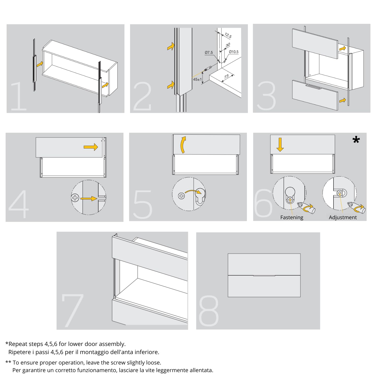 Evotrade Sistema deslizante VERTIKAL Indaux para 2 puertas, movimiento sincronizado con cierre suave amortiguado para módulos con altura 600 mm y 700 mm (1/2, 600)