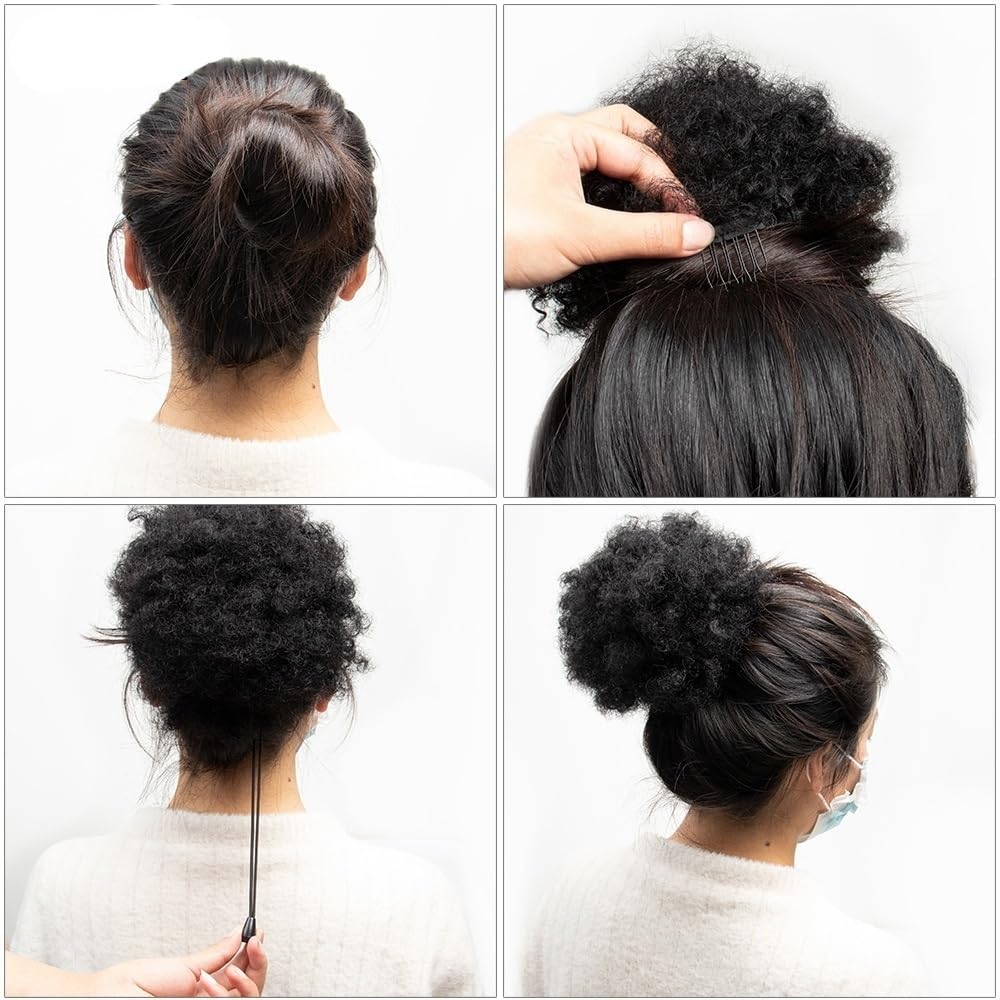sztuczne włosy kok Afro Kinky Curly Hair Bun Chignon Human Hair Afro Puff Ściągacz Kucyk Hairpiece Akcesoria do włosów(8inch)