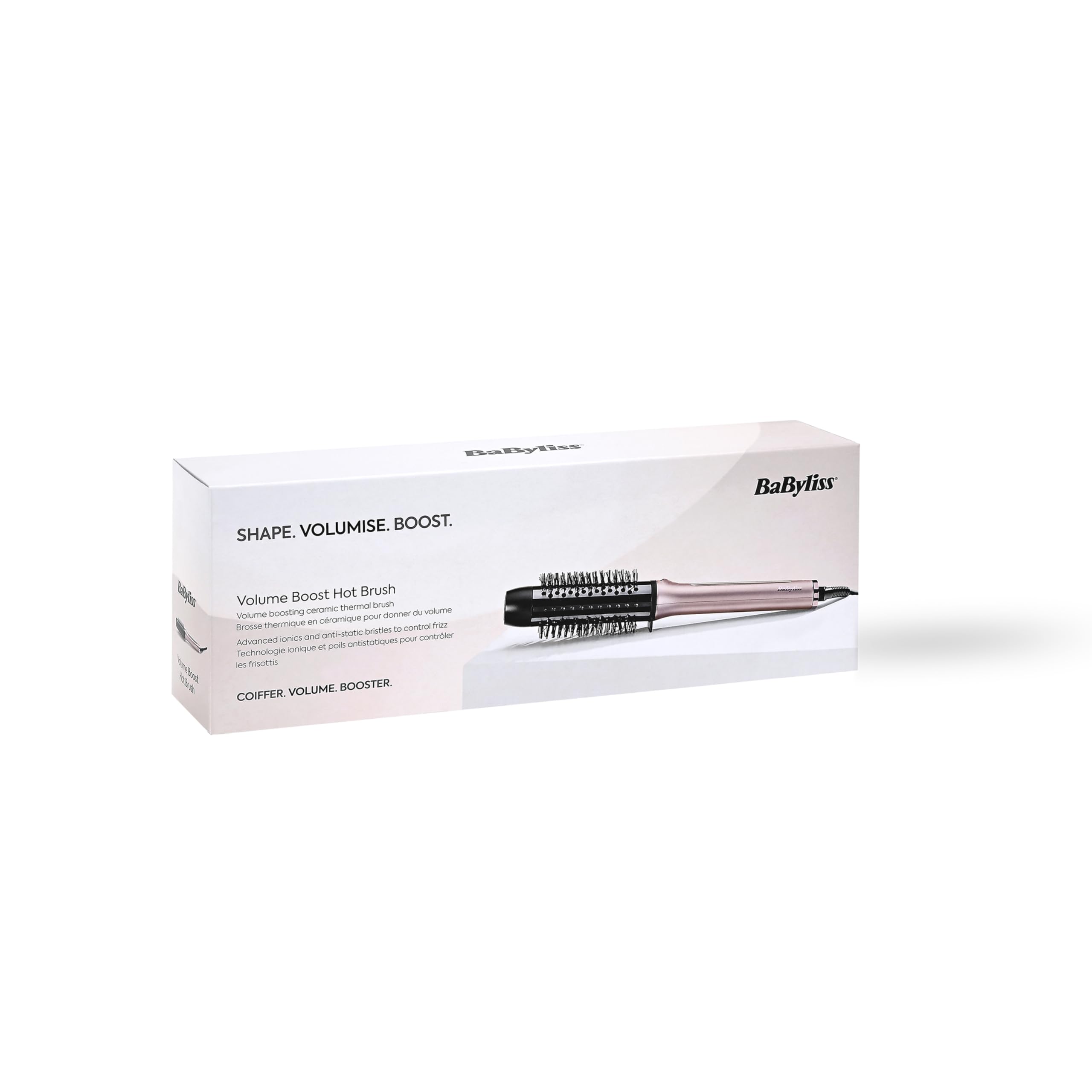 BaByliss Volume Boost Thermal Hot Brush – szczotka termiczna do stylizacji z lokówką 38 mm, przeciw puszeniu, 4 ustawienia temperatury, napięcie uniwersalne, różowo-czarna, HSB200E