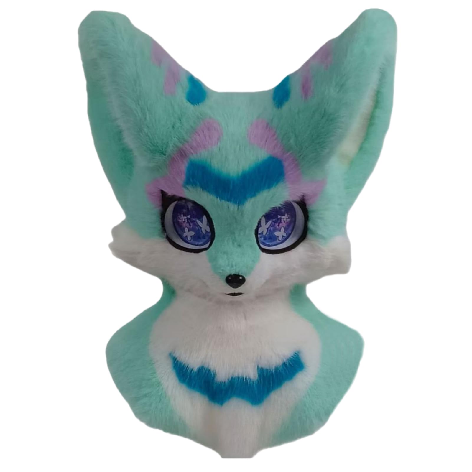 Furry Cute Fursuit Head - White Fluffy Fox-Style Fursona Head with Pink & Blue Gradient, Handmade Cosplay Prop for Furry Conventions & Collectible Display