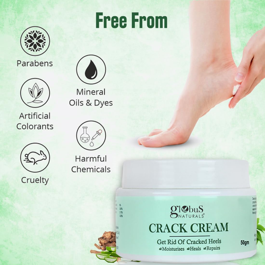 Globus Naturals Cracked Heel Repair Cream Enriched with Aloevera, Neem, Anantmool for Dry & Cracked Feet β Foot Balm for Smooth Heels, Heel Fissure Treatment, Intensive Foot Care Cream 50g 2