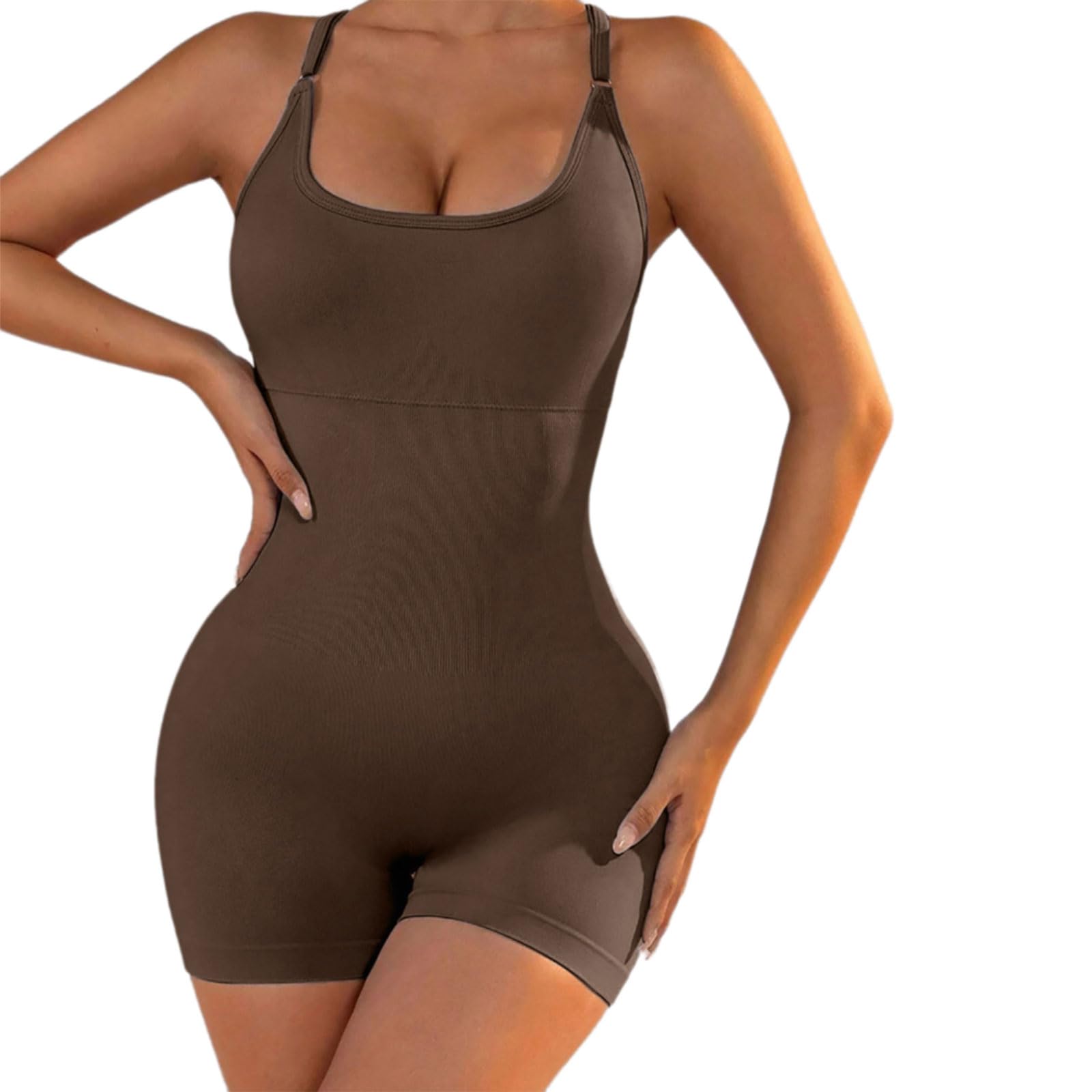 Tsophreniq Sports Romper Built in Shorts Stretchy Pilates Jumpsuit High Waist Workout Bodysuit Adjustable Strap for Fitness Pilates Jumpsuit with Shorts