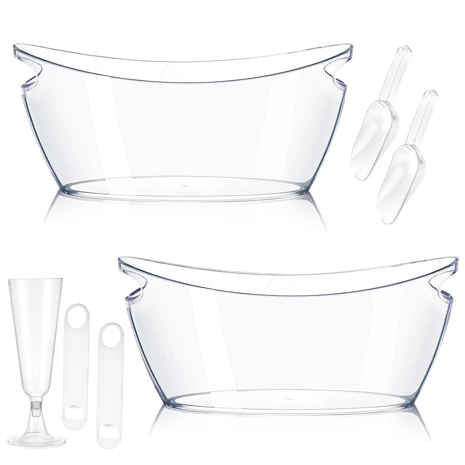 2Pcs Ice Bucket Set, Large 5.5L Clear Acrylic Champagne Bucket, Ice Buckets for Parties, Champagne Beverage Tubs, Mimosa Bar Supplies with 12Pcs Champagne Flutes, 2Pcs Ice Scoops, 2Pcs Bottle Openers