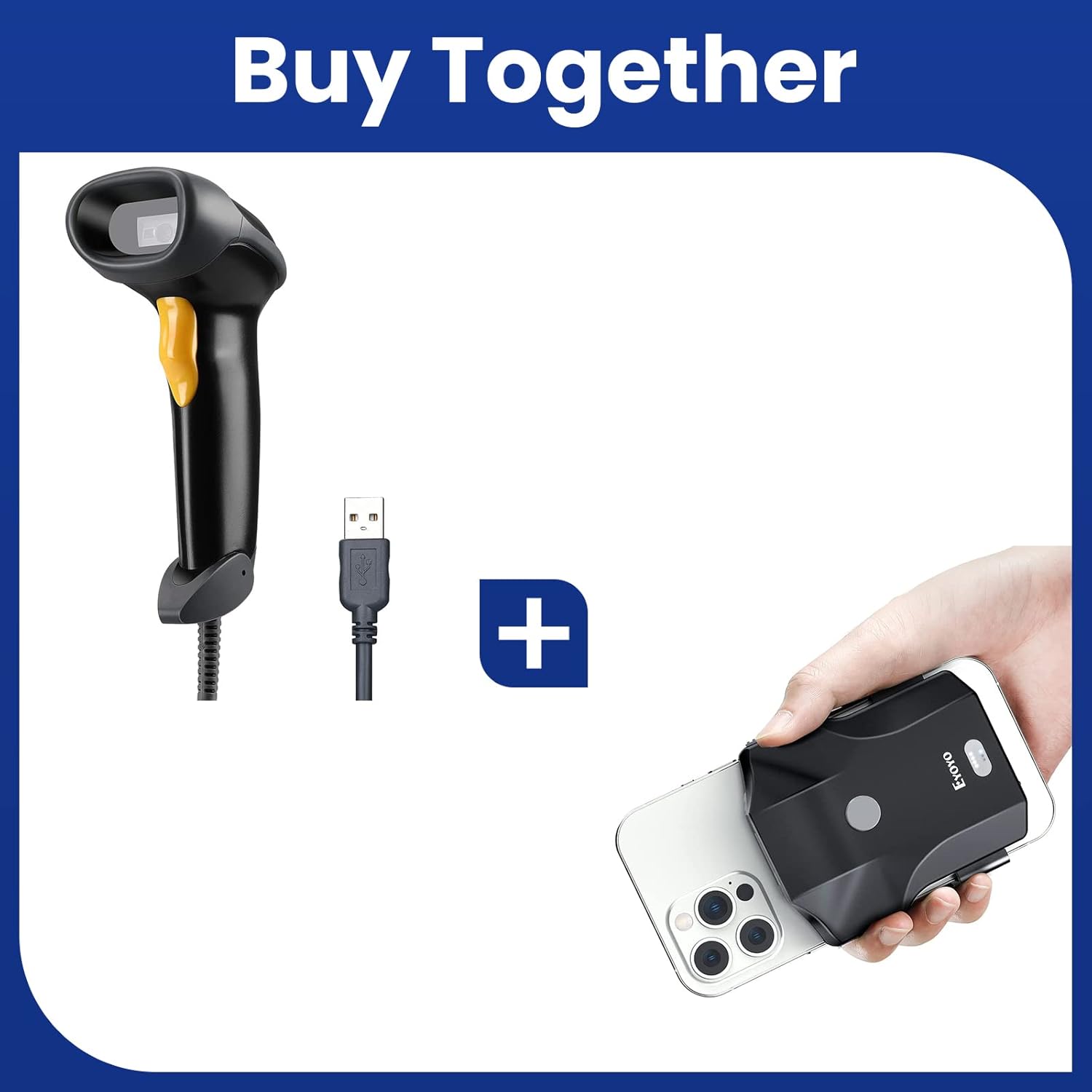 Eyoyo Handheld USB 2D Barcode Scanner & Bluetooth QR Code Scanner, 2D Wireless Back Clip Phone UPC USB Barcode Scanner