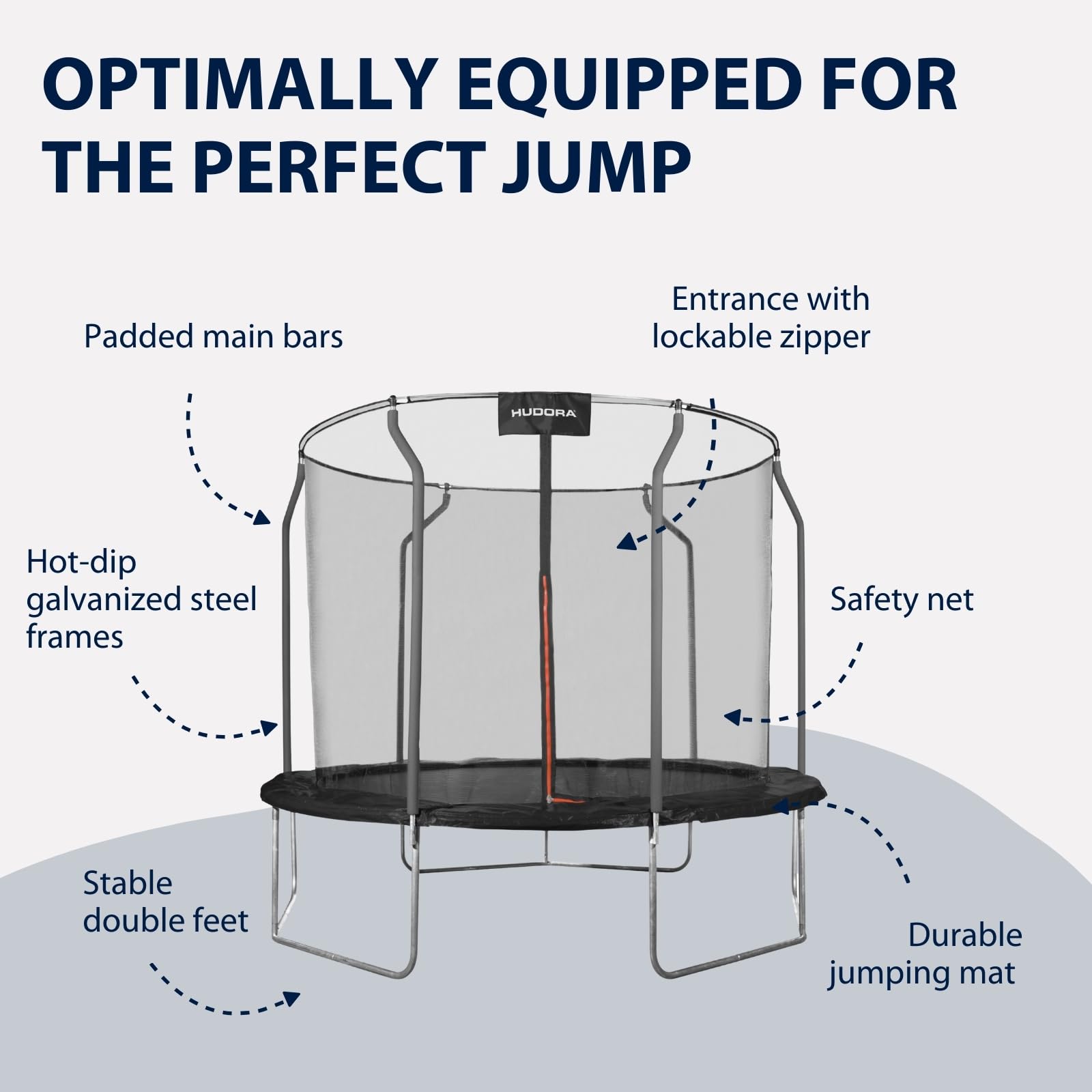 HUDORA First trampolina ogrodowa, 300 V z siatką zabezpieczającą, trampolina ogrodowa, dla dzieci