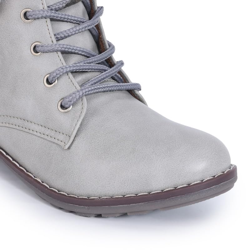 Padchin Women Block Heeled Fur Accent Grey Boots 4