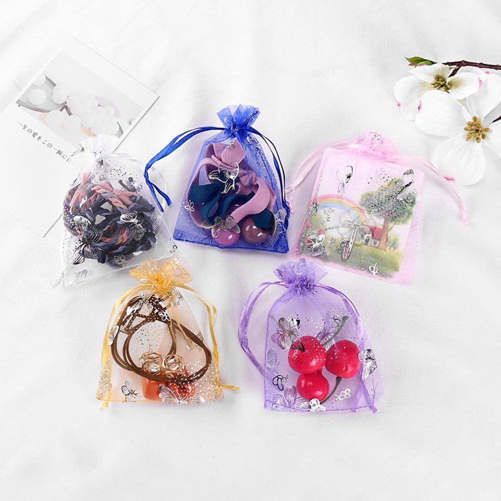 50 Stück Organzasäckchen mit Kordelzug 10×12cm Organzabeutel Schmetterling Muster Organza Geschenkbeutel Tüll Schmuckbeutel Geschenksäckchen für Schmuck Kosmetik Süßigkeiten Mischfarben