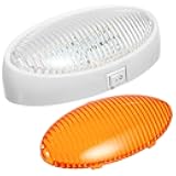 Oval LED RV Exterior Porch Utility Light with Switch 12v Replacement Light for RVs Boat Trailer Camper 5th Wheels White Base w/Snap-on Clear and Amber Lenses Surface Mount