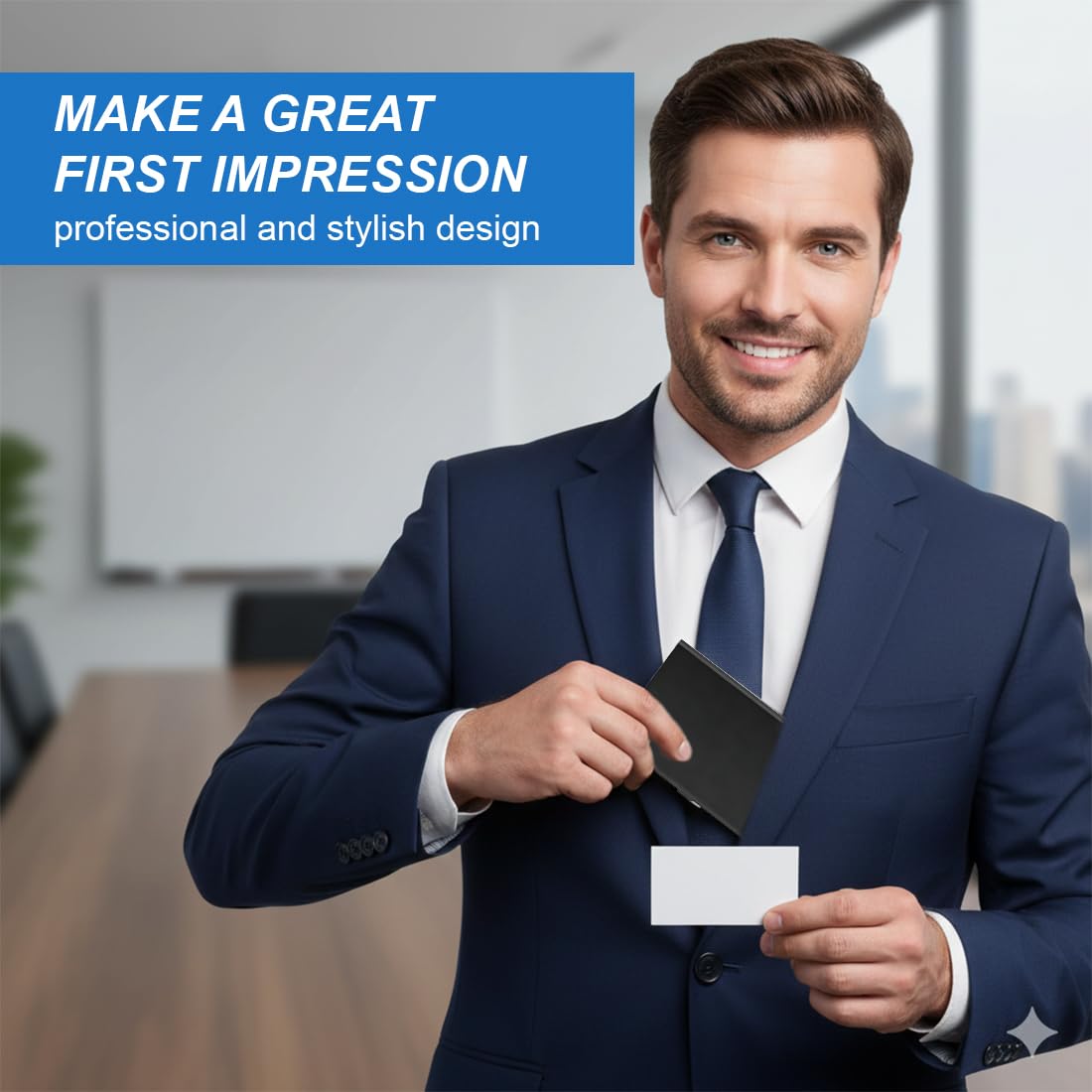 Estuches para tarjetas de visita, 2 piezas aluminio superligero para tarjetas de visita, tarjetero delgado profesional, carteras de metal para viajes y negocios para mujeres y hombres, Negro
