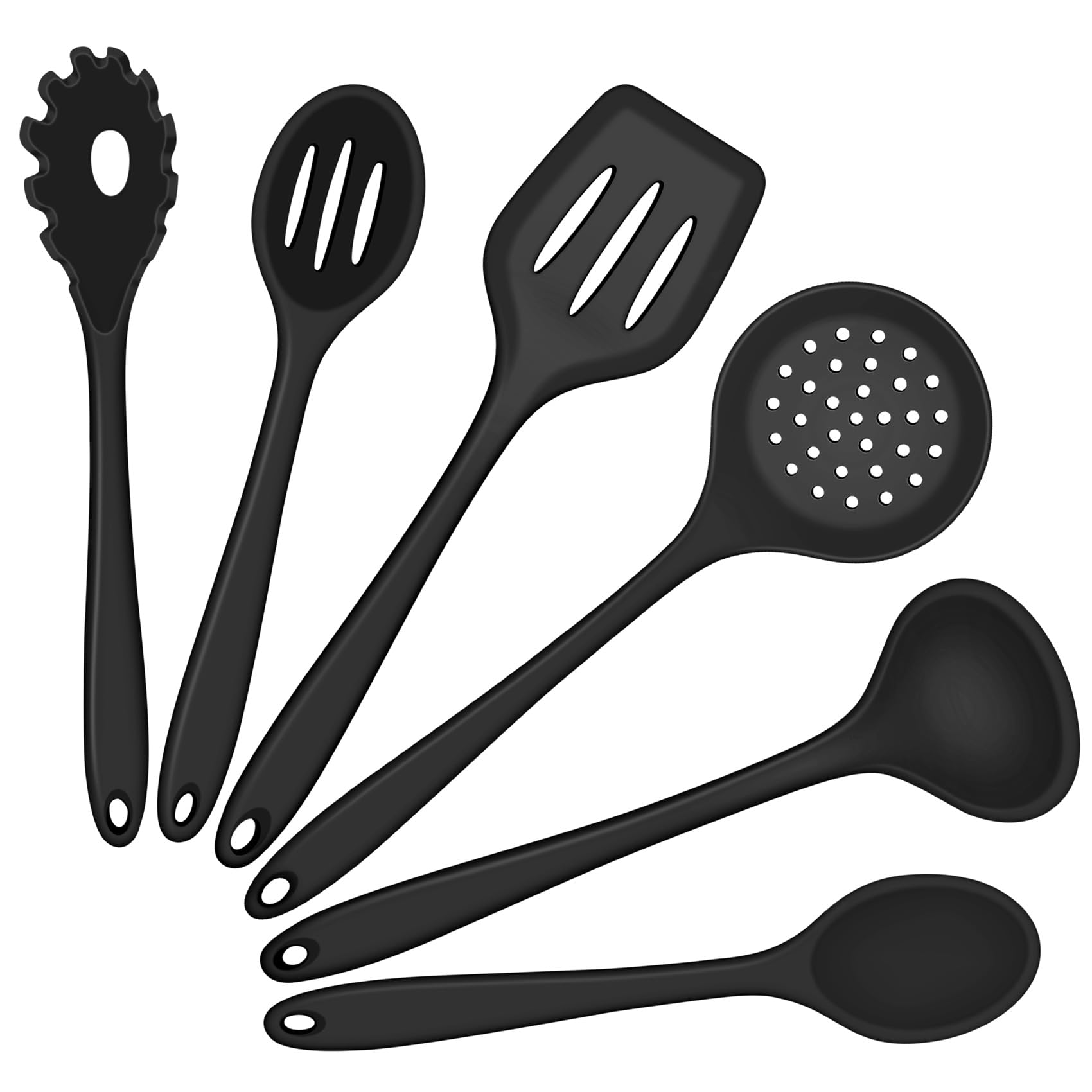 Onader Kitchen Utensils Set, 6 Piece Silicone Cooking Utensils Set Include Spoon Turner Skimmer for Non-Stick Cookware, Heat Resistant & Dishwasher Safe, Black