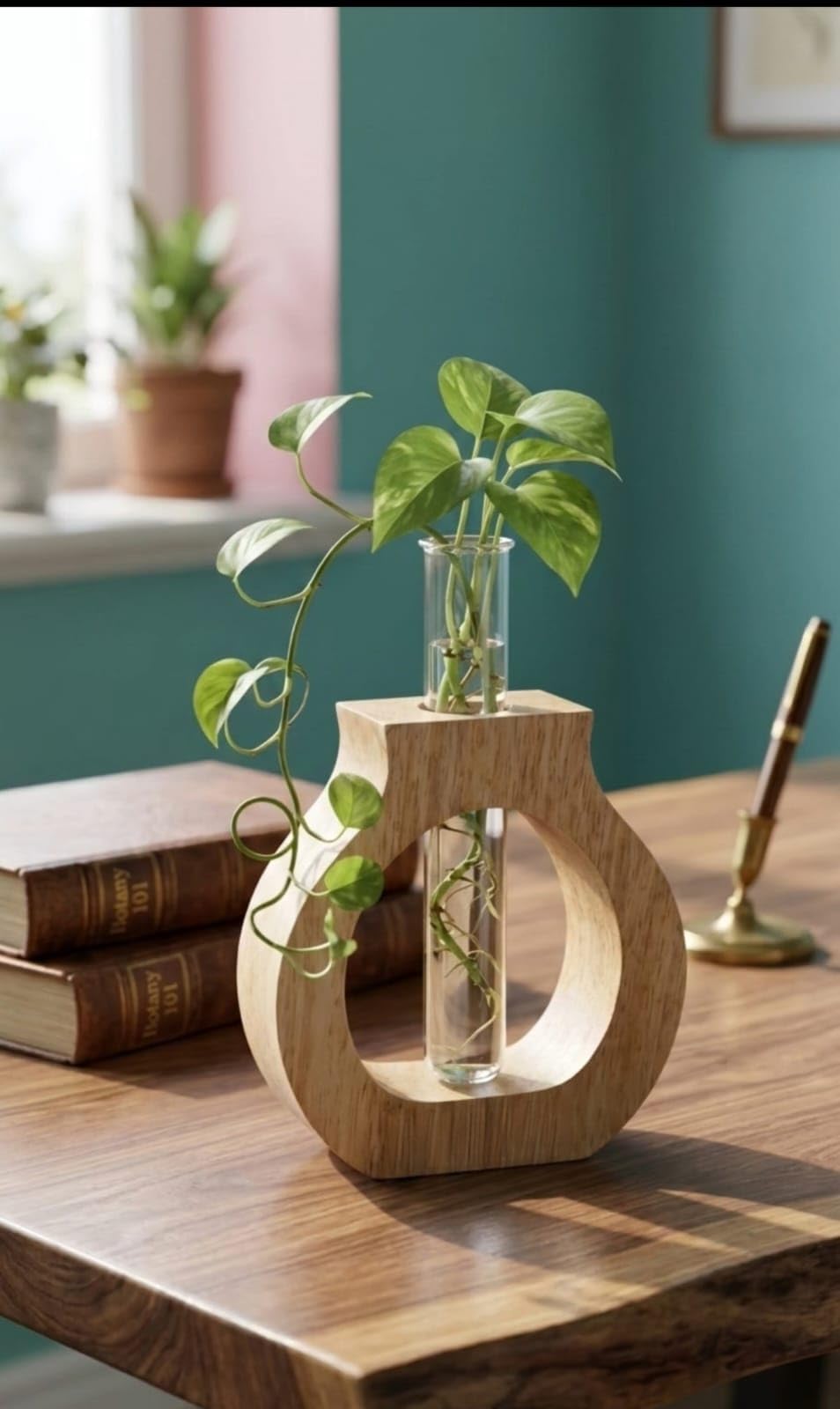 Star Furniture Wooden Propagation Station with Glass Tube | Rustic Tabletop Plant Holder for Cuttings | Hydroponic Indoor Planter for Home Office Desk Decor-image-41