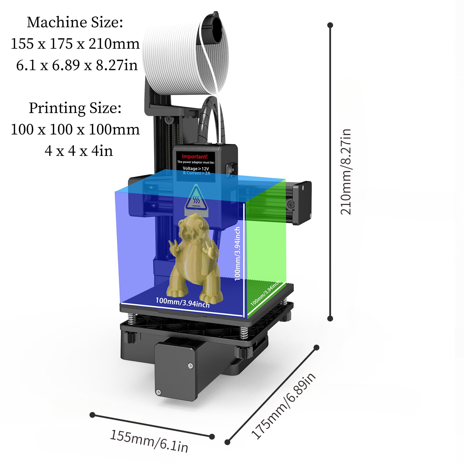 Impresora 3D multiplexada por división de frecuencia, alta precisión, calentamiento rápido, máquina de impresión 3D compacta para educación, material ABS, 155 x 175 x 210 mm (negro)