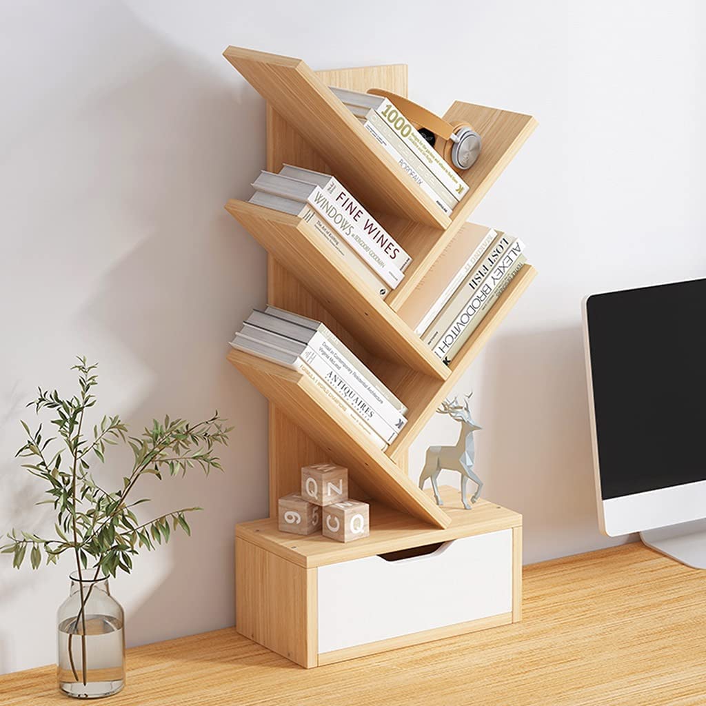 fhda Scaffale da scrivania ad Albero autoportante con cassetto espositore Stretto per Piccoli spazi Organizzatore da scrivania in Legno Piccolo