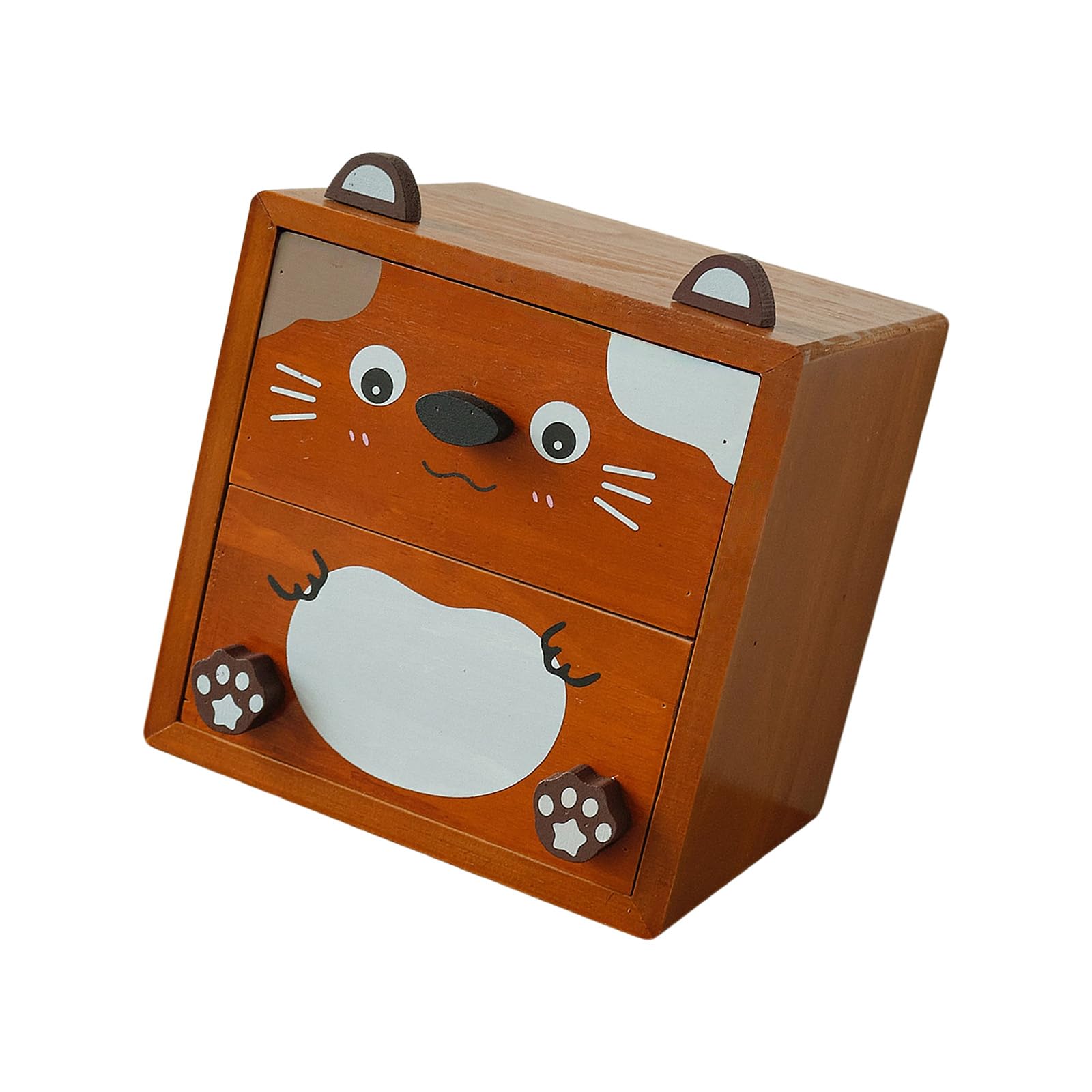 uikios Artistic Cartoon Theme Wooden Desk Tray with Partitioned Drawers for Pencils and Clips Desktop Storage Box Wooden Drawer Storage Box