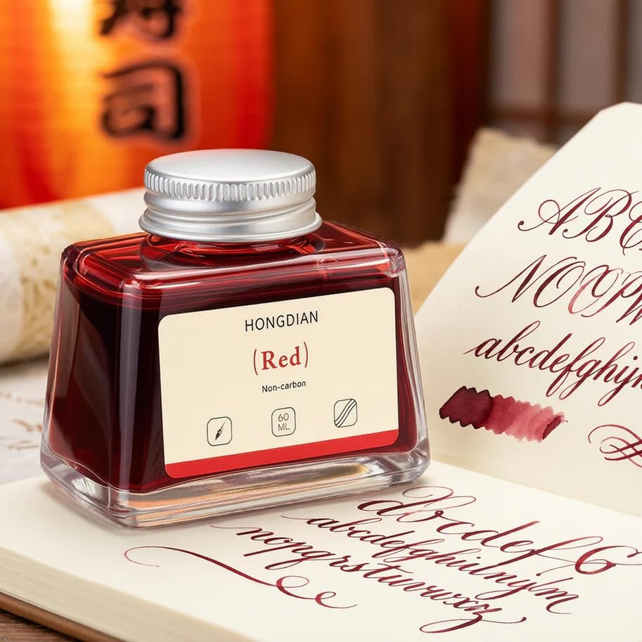 Image of HONGDIAN, Ink Bottle - Non Carbon | RED | 60ml Premium Writing Ink.