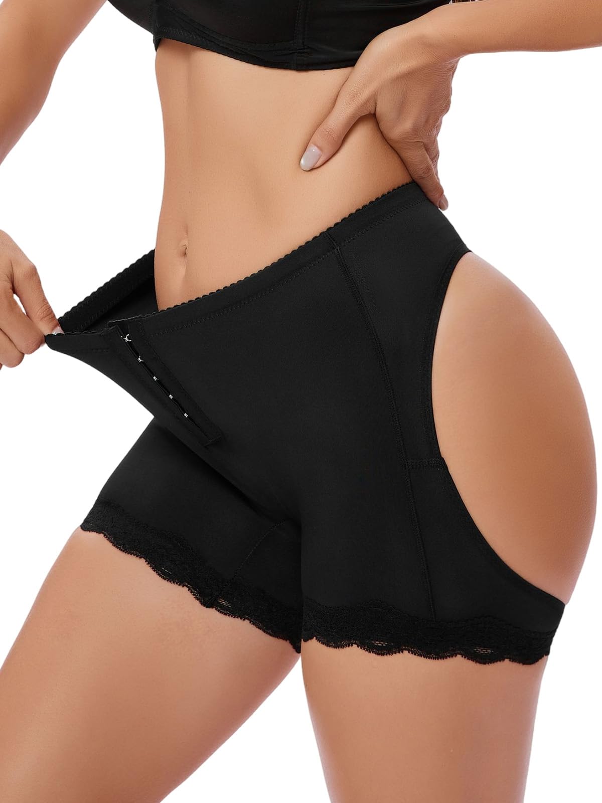 Photo 1 of Jinnhelun Butt Lifter Shapewear Boy Shorts, Adjustable Hip Enhancer Body Shaper Control Panties for Women Black