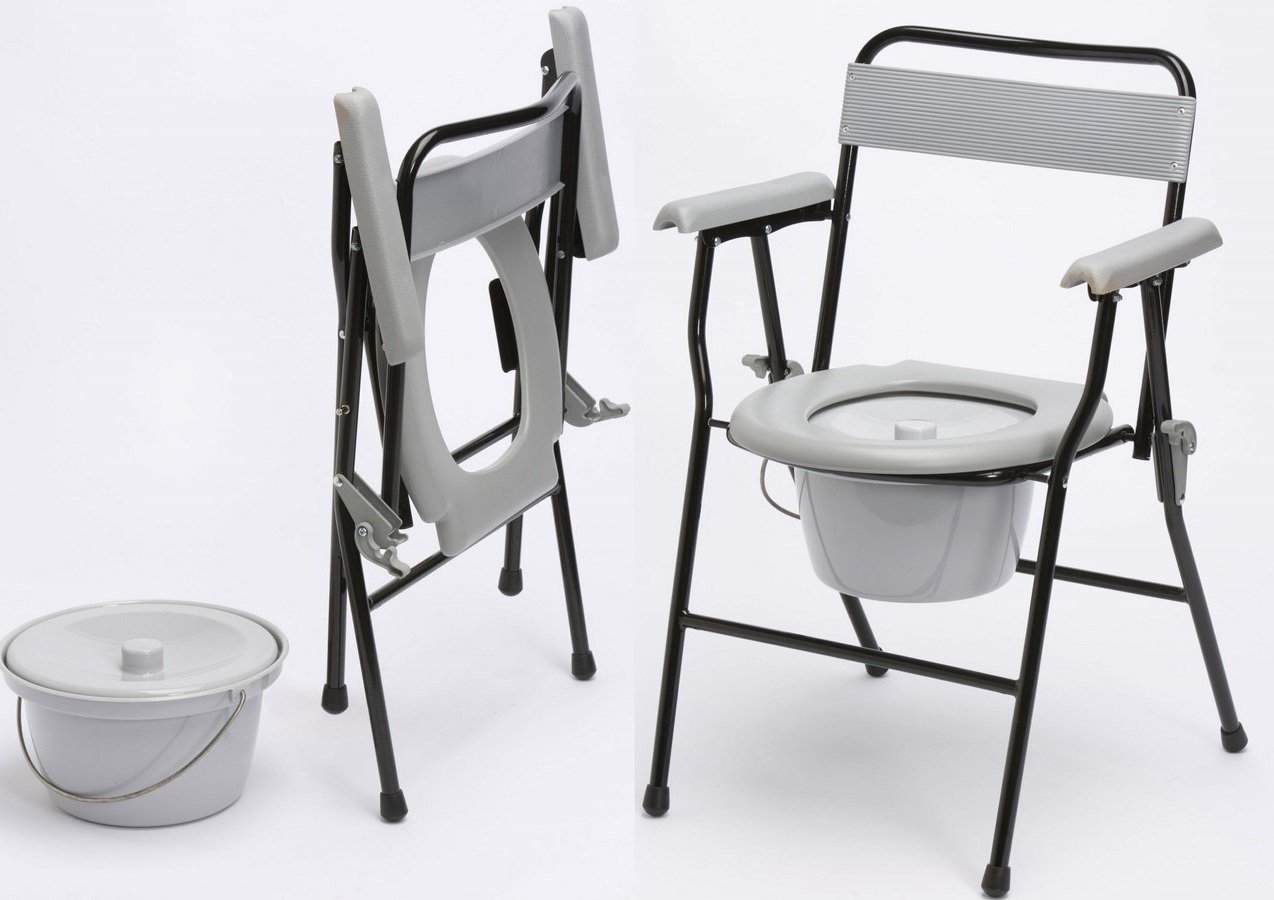 Z-Tec Lightweight Steel Folding Commode with Bed Pan, Bucket & Lid