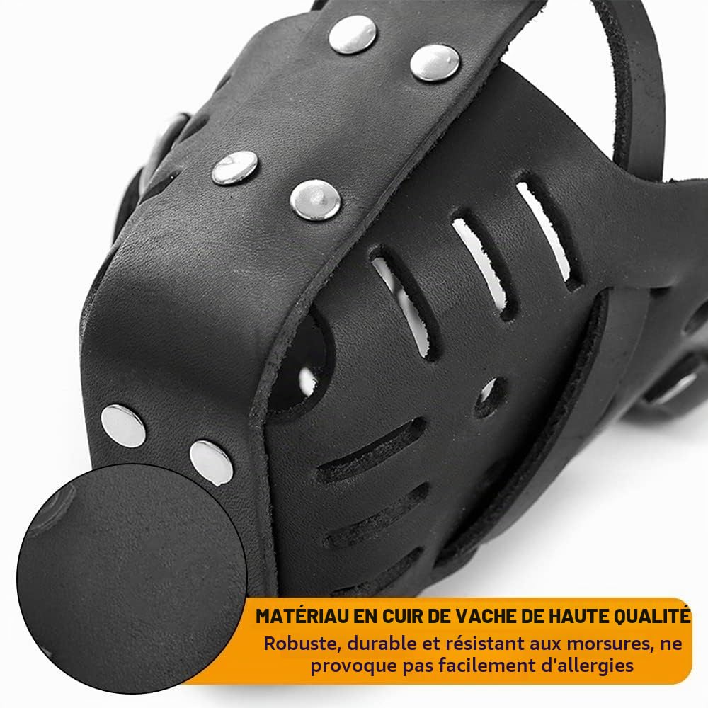 DONGKER Muselière pour Chien,Muselière en Cuir pour Chien,Réglable pour Moyen Grand pour Éviter D'arrêter de Mordre,D'aboyer et EE Mâcher