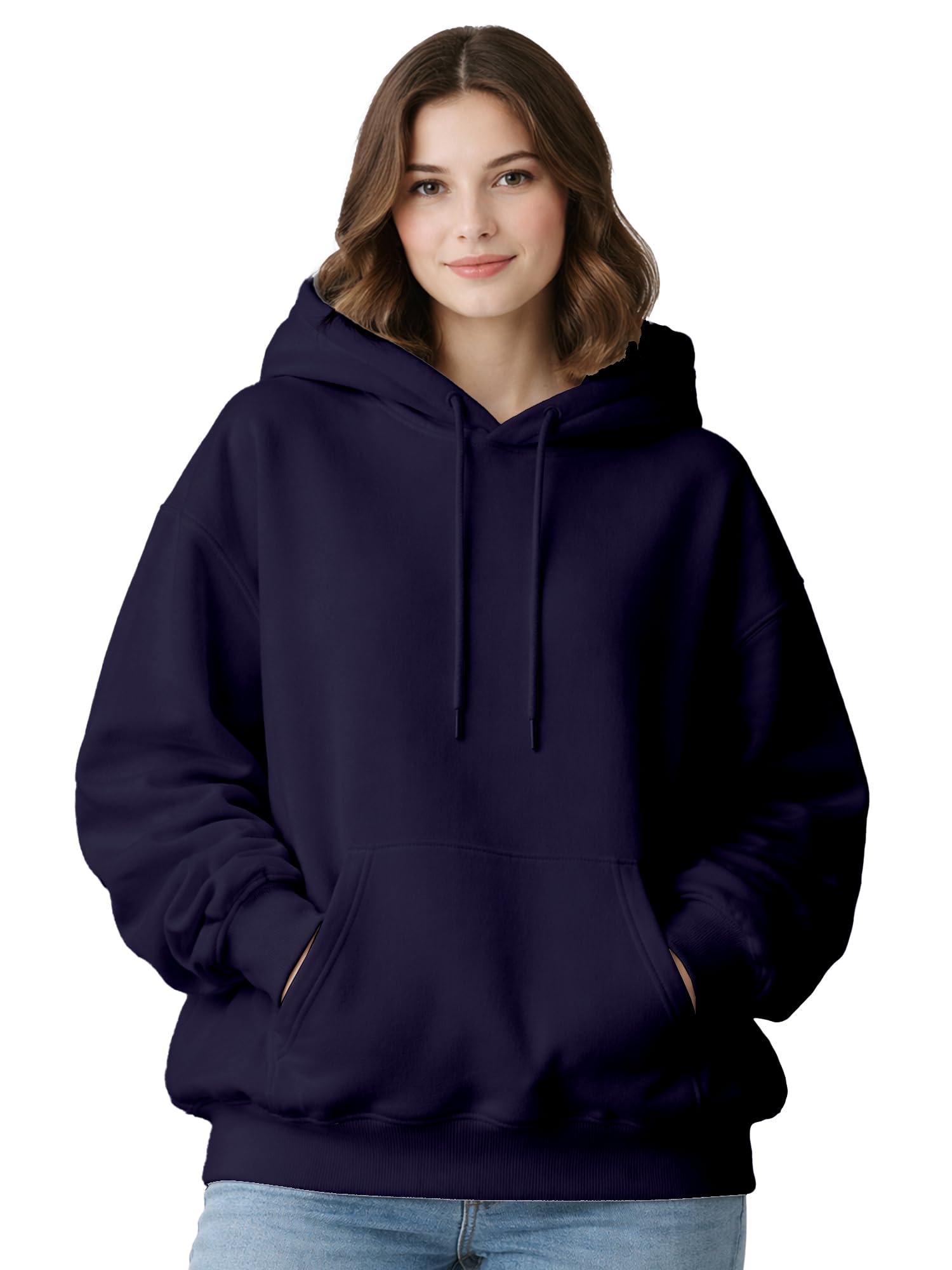 enciger Womens Solid Hoodie | Oversized Fit Winter Sweatshirt with Kangaroo Pocket | Warm Casual Pullover-picture-12