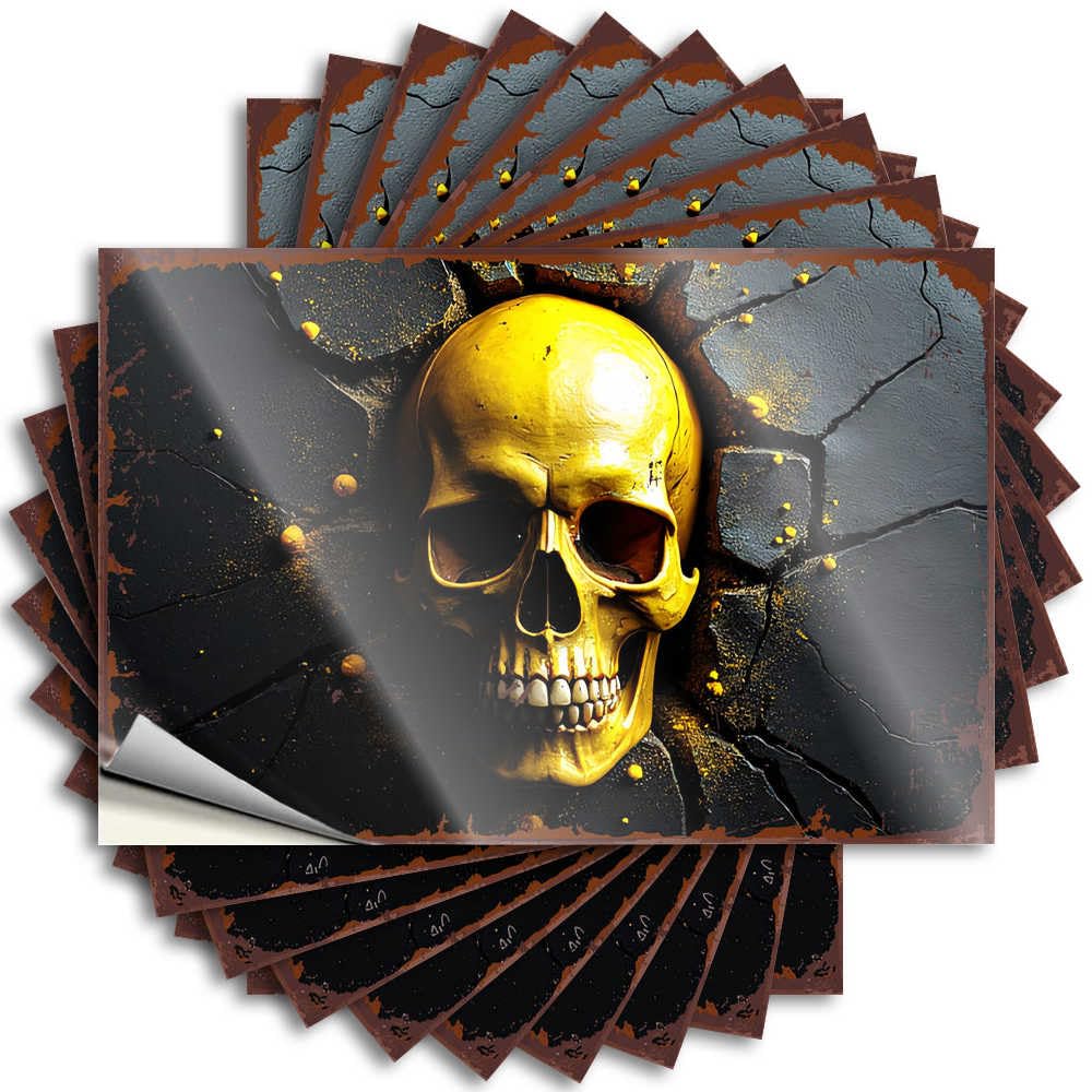 Boys Bedroom Decor Decal Wall | Golden Skull Breaking Through Dark Wall Inspirational Thankful Sticker Pack(6X9CM)