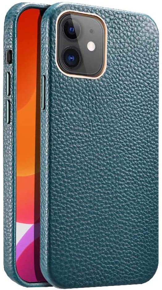 Coque iPhone 12 en cuir véritable haut de gamme texture litchi