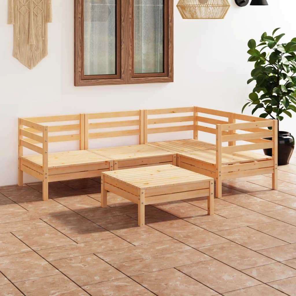 Salon de Jardin 5 pcs en Bois de pin Massif, Ensemble modulable pour terrasse Jardin Balcon Patio, canapé d Angle, Table Repose Pied, Assise extérieure résistante pour détente et Repas