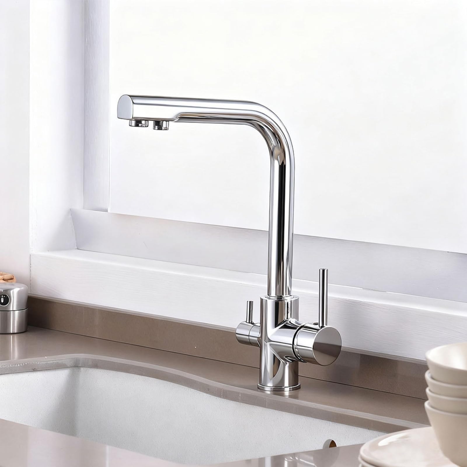 Fanjubei Electroplated Silver Kitchen 360-Degree Rotating Multifunctional Hot And Cold Water Purification Faucet