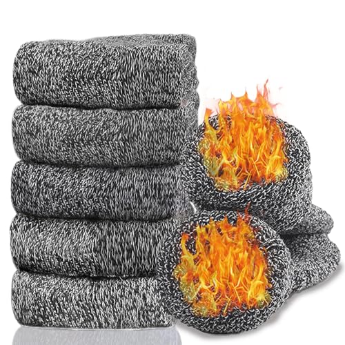Image of VoJoPi Winter Thermal Socks for Women - 5 Pairs Thick Warm Ladies Cozy Wool Crew Boot Socks, US 5-10