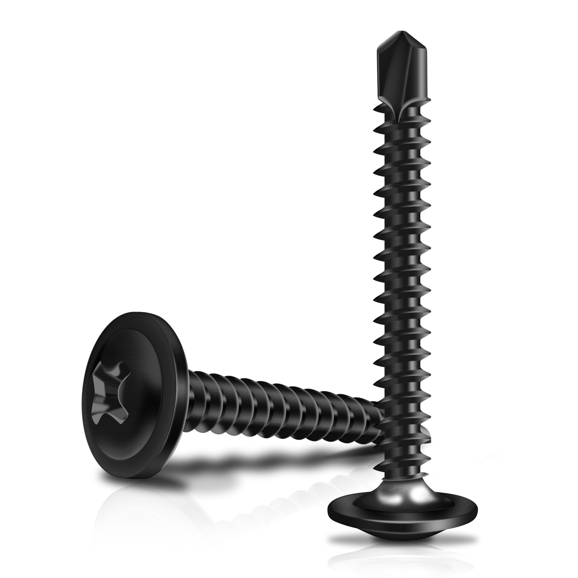 Marysino 200Pcs #8 x 1-1/2" Black Self Tapping Screws for Metal, 410 Stainless Steel, Sheet Metal Screws for Metal, Truss Head High-Strength Quick