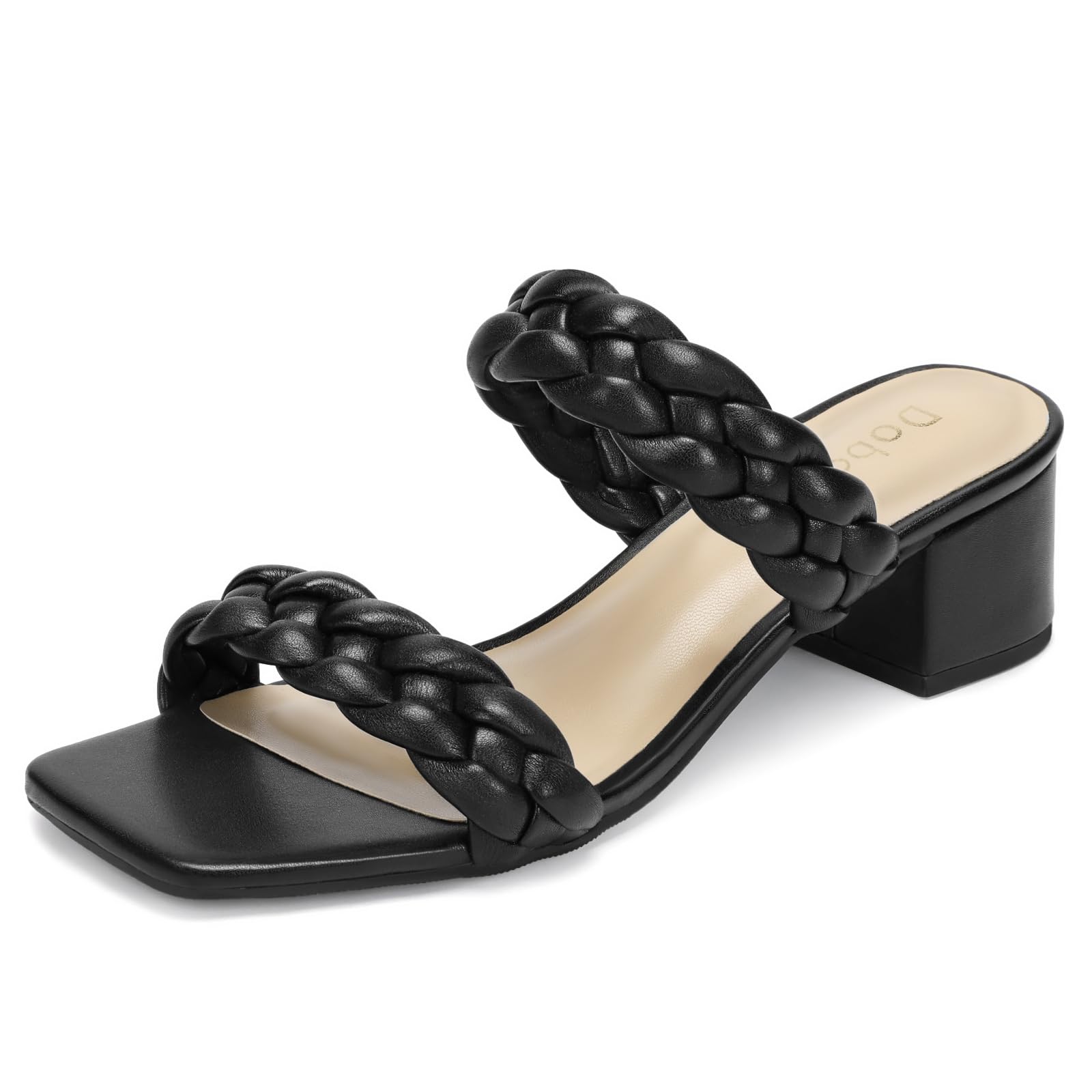DOBOLIN Wide Width Chunky Heels for Women Braided Dressy Sandals Square Open Toe Summer Shoes