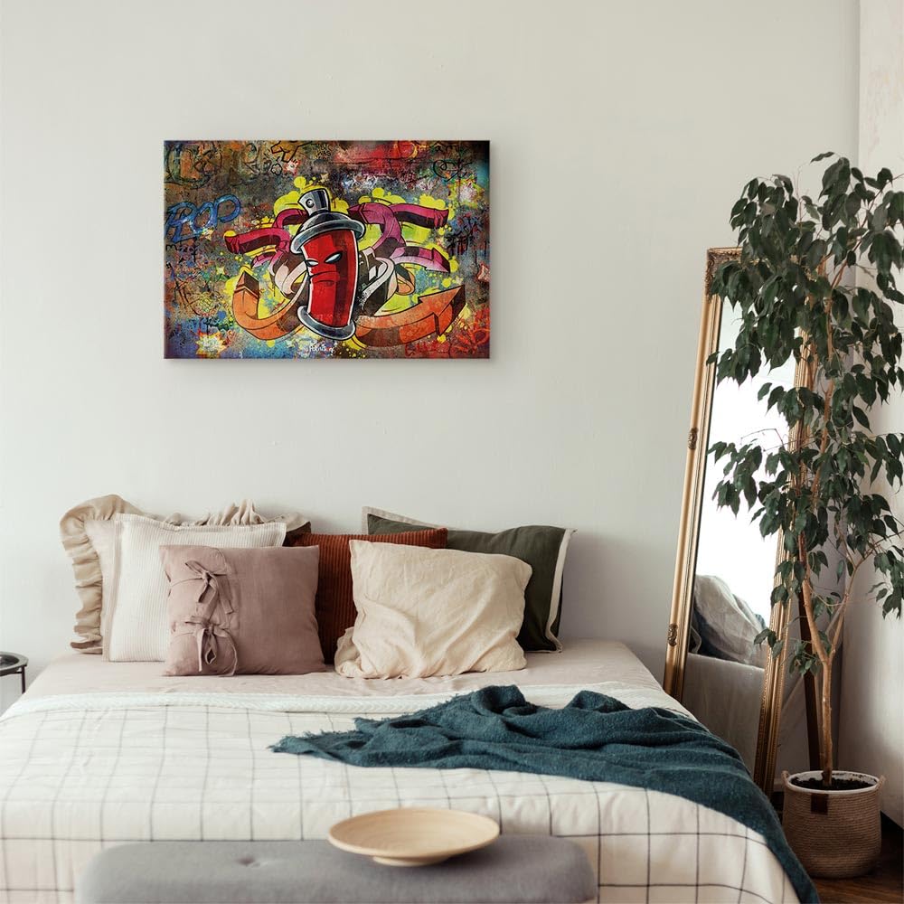 Tableau Décoratif XXL 60x40cm - Impression Toile Noir Et Blanc Graffiti Urbain Moderne Pour Salon Et Chambre