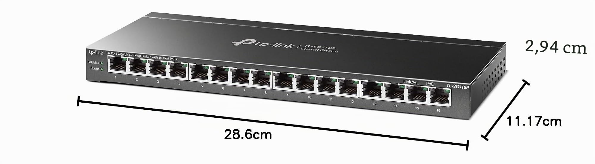 TP-Link TL-SG116P switch No administrado Gigabit Ethernet (10/100/1000) Energía sobre Ethernet (PoE) Negro