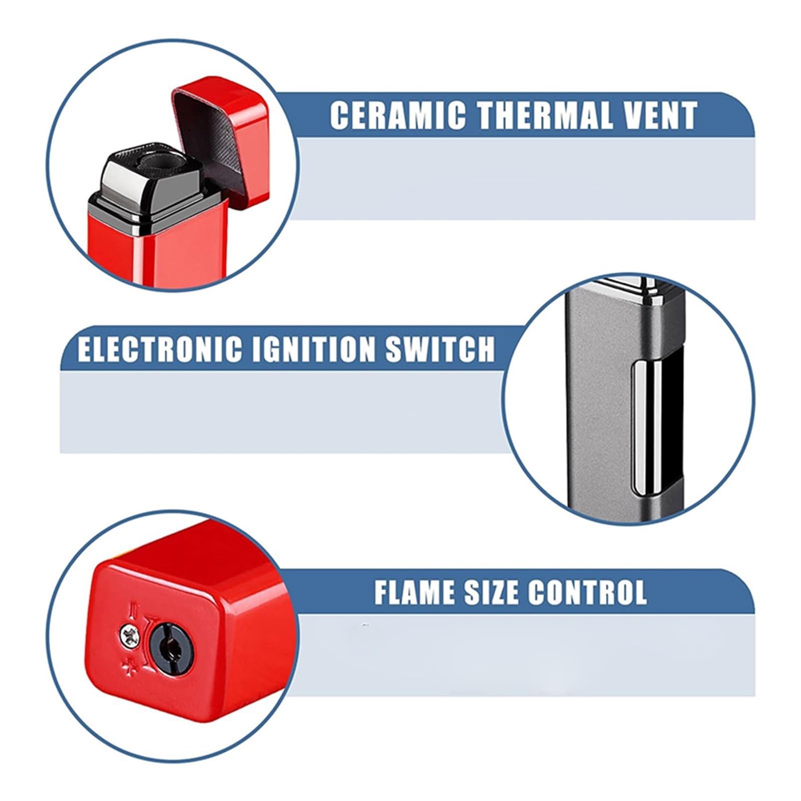 Lot de 3 briquets rechargeables au gaz butane coupe-vent avec flamme réglable, idéal pour la cuisine, le camping, cadeaux pour hommes (gaz non inclus)