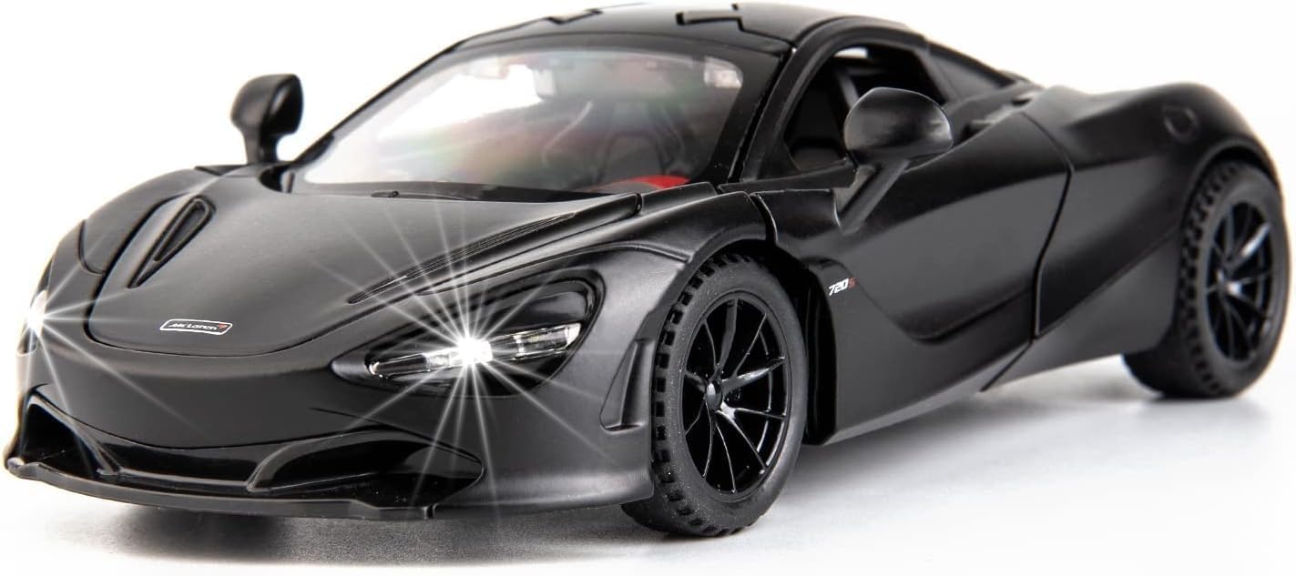 Alloy Collectible Green McLaren 720s Toy Vehicle Pull Back DieCast Car Model with Lights and Sound-Black
