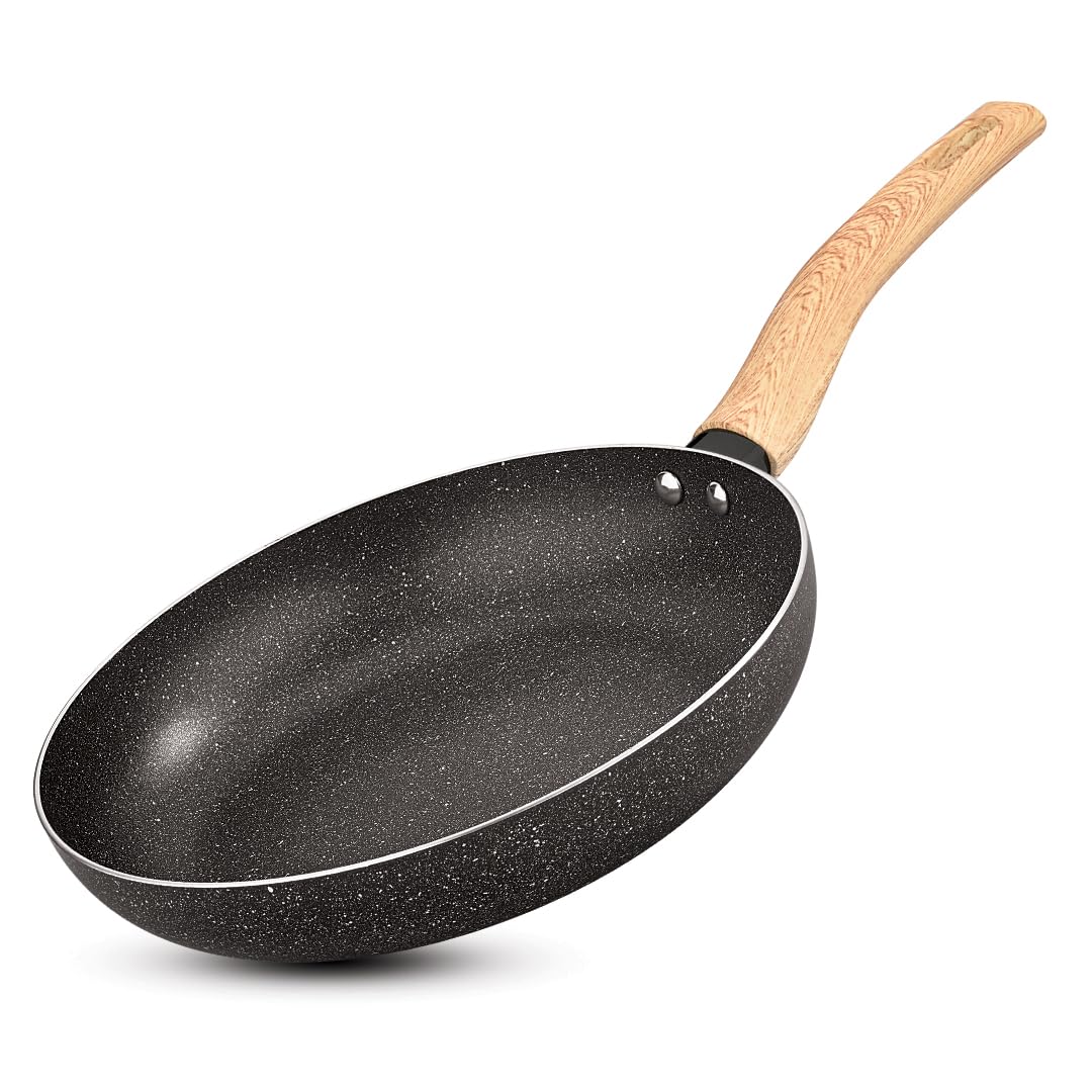 BERGNER Earth Black Non-Stick 20 cm Frypan, 1.4 L Frying Pan with Wooden Finish Soft Touch Handle, 2.5mm Thickness, Consumes Less Oil, Even Heat...