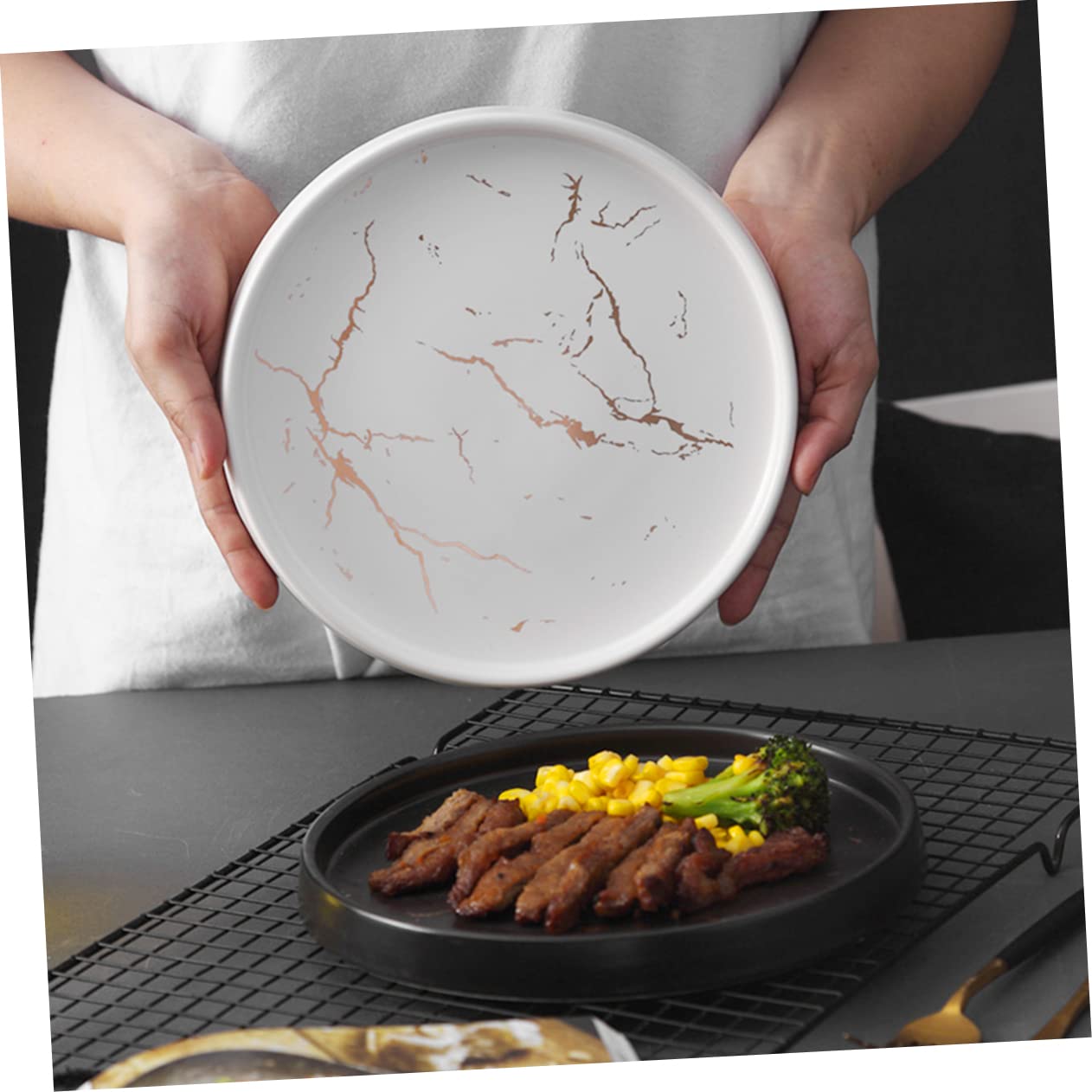 FRCOLOR Vassoio in Ceramica Rotondo Bianco 20cm per Gioielli | Piatto Dessert Semplice, Fondo Opaco Liscio, Facile da Pulire e Resistente alle Macchie