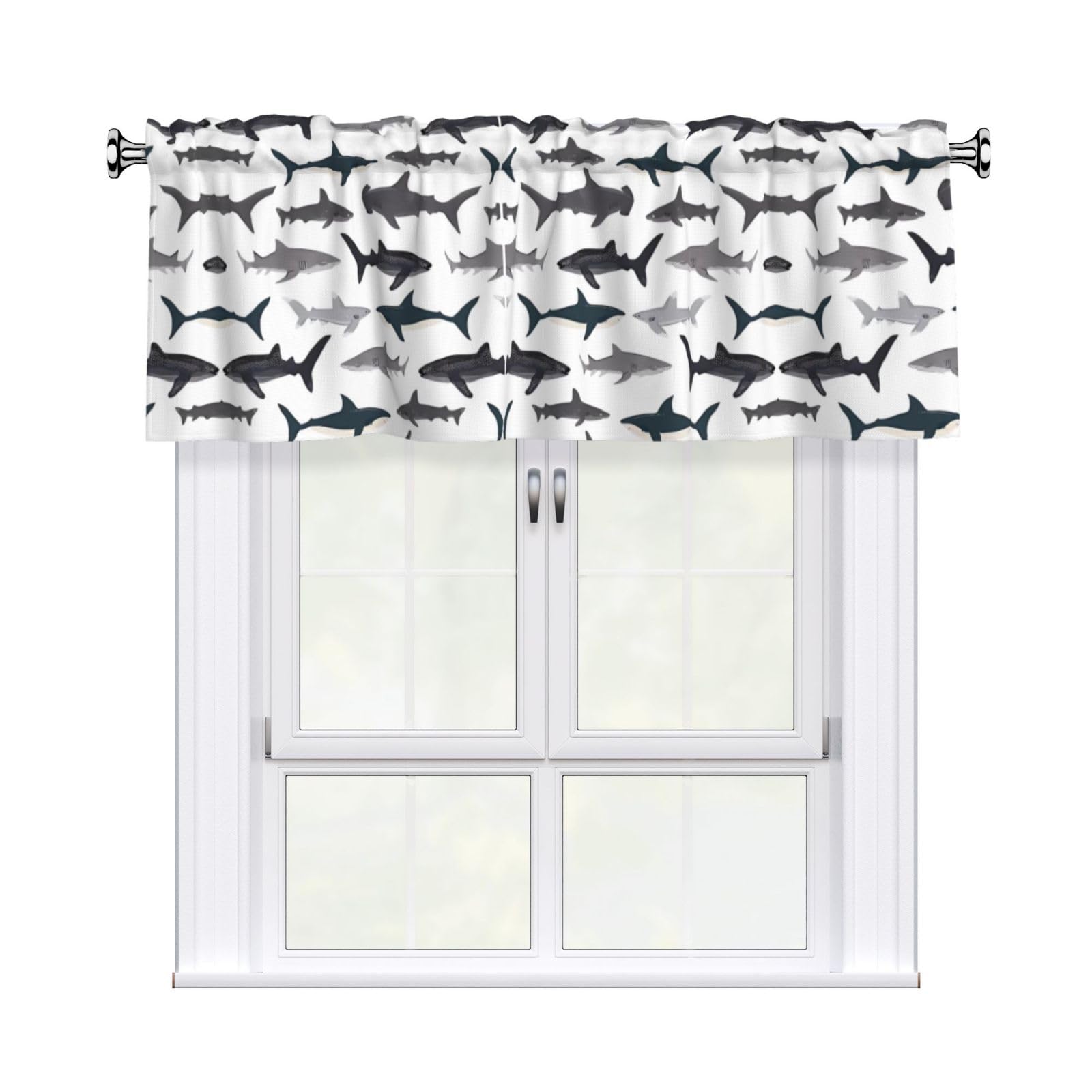 WHJDPP fish Prints Charming Kitchen Window Cover – 54x18 Inch Peach Skin Valance with Decorative Print