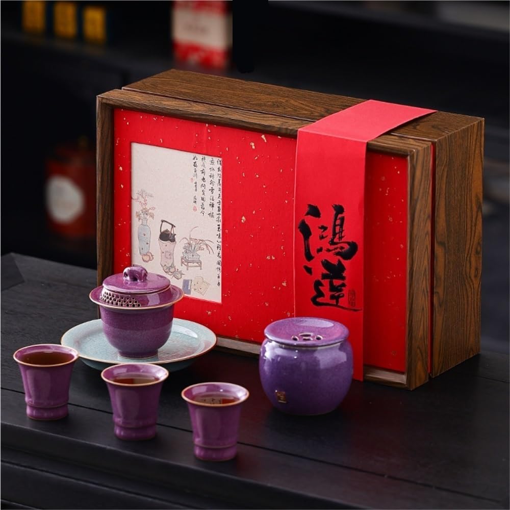 Tea Canister Ceramic Loose Tea Storage Container Jar Household Teapot Cover Bowl Teacup Tea Canister Tea Tray Tea Set Gift Box Set Tea Tin,B
