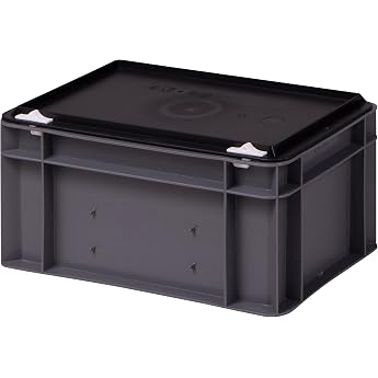 Sturdy Professional Storage Box Stacking Box with Lid Plastic Box Available in 5 Colors and 21 Sizes for Industrial Commerce Household Gray 30 x 20 x 15 cm