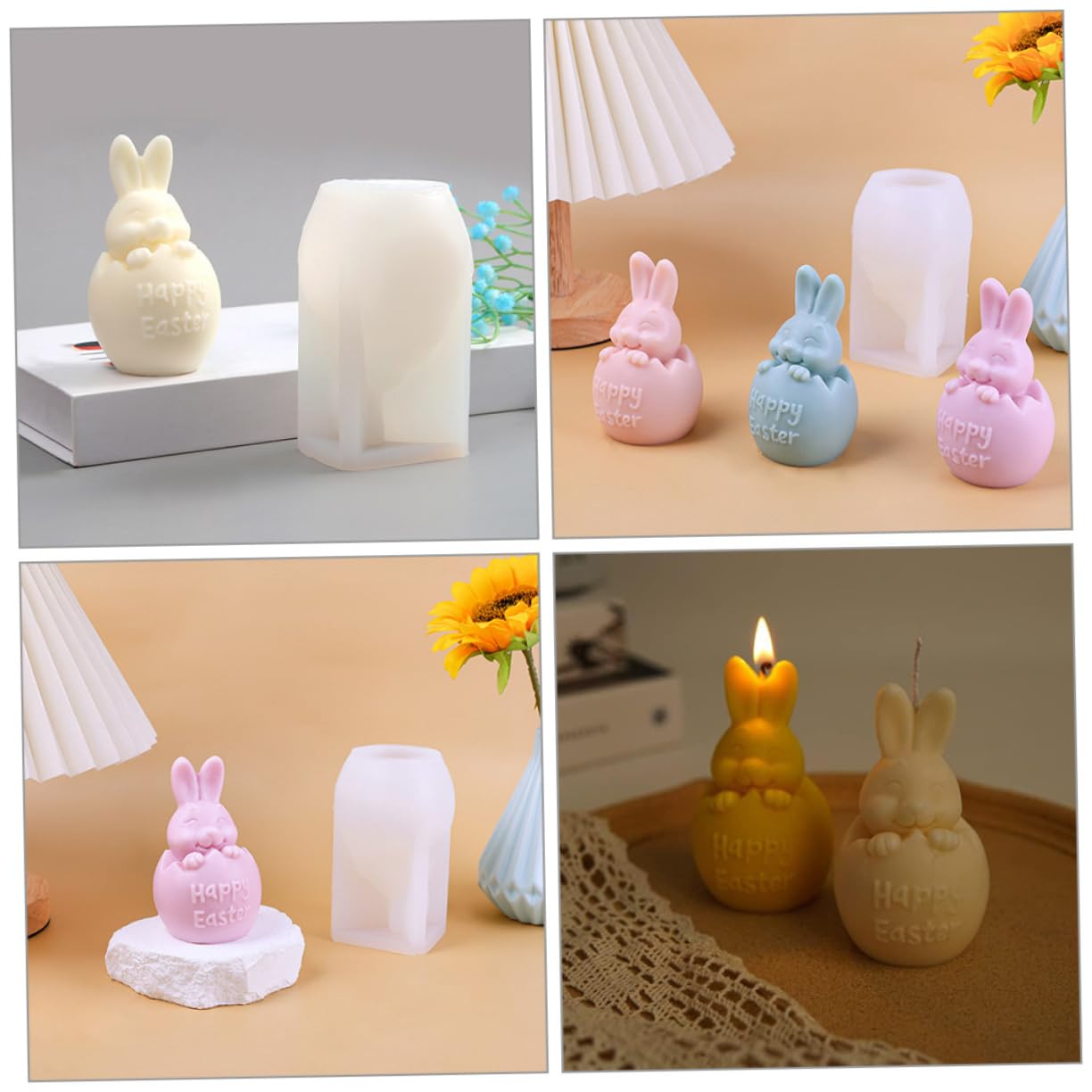 SHINEOFI 3piezas Molde De Silicona Para Velas De Pascua Forma De Conejo Para Manualidades y Creativos Moldes Reutilizables Para Velas Aromáticas