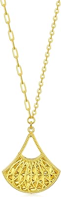 Dazzling Mirror Gold 999.9 24K Solid Gold Price-by-Weight 5.24g Gold Fan-Shaped Necklace for Women 93440N | 18.5", (47 CM)