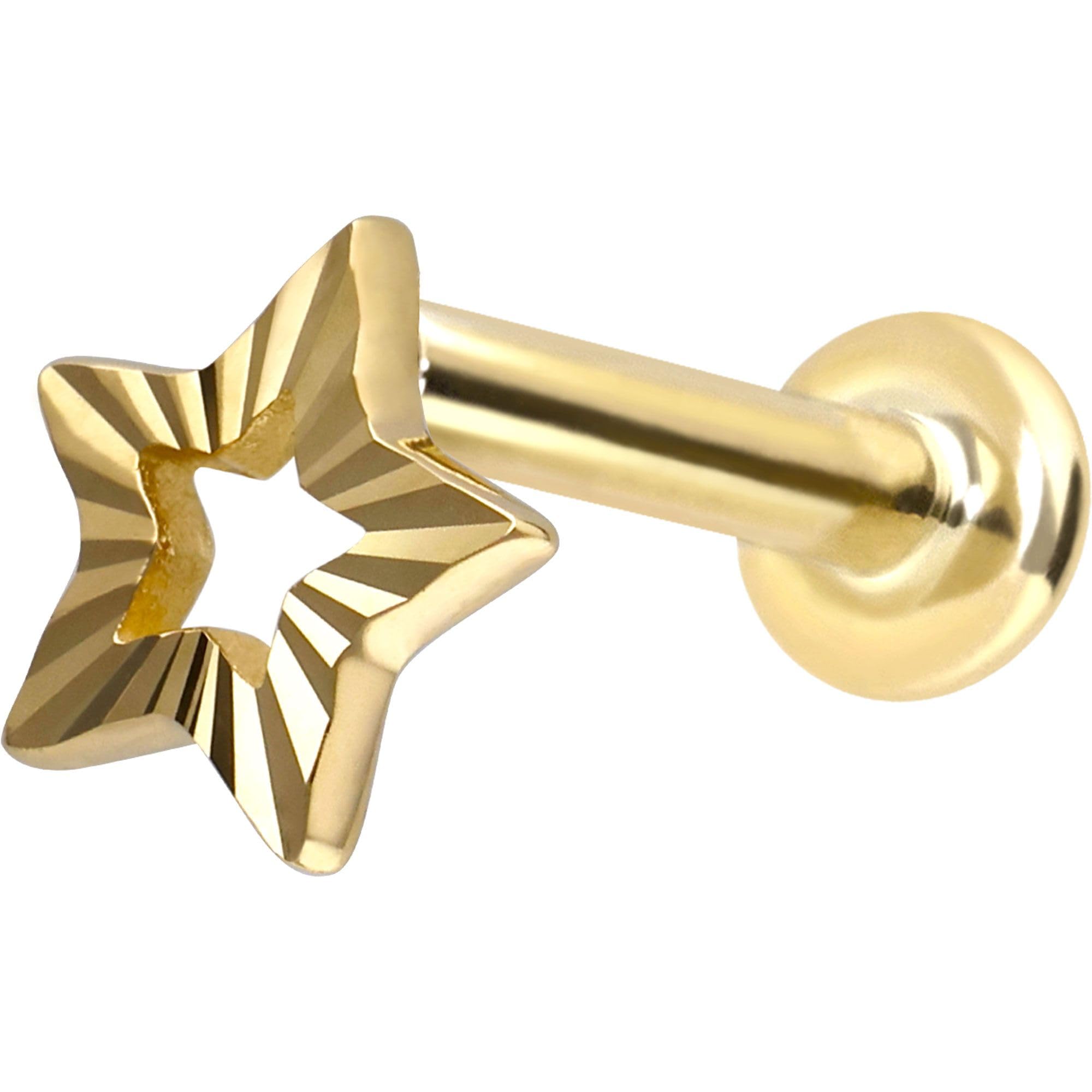 PIERCINGLINE Piercing Stecker 14 Gold Labret mit Push Fit STERN 585er Gold - Roségoldfarben, Goldfarben, Silberfarben