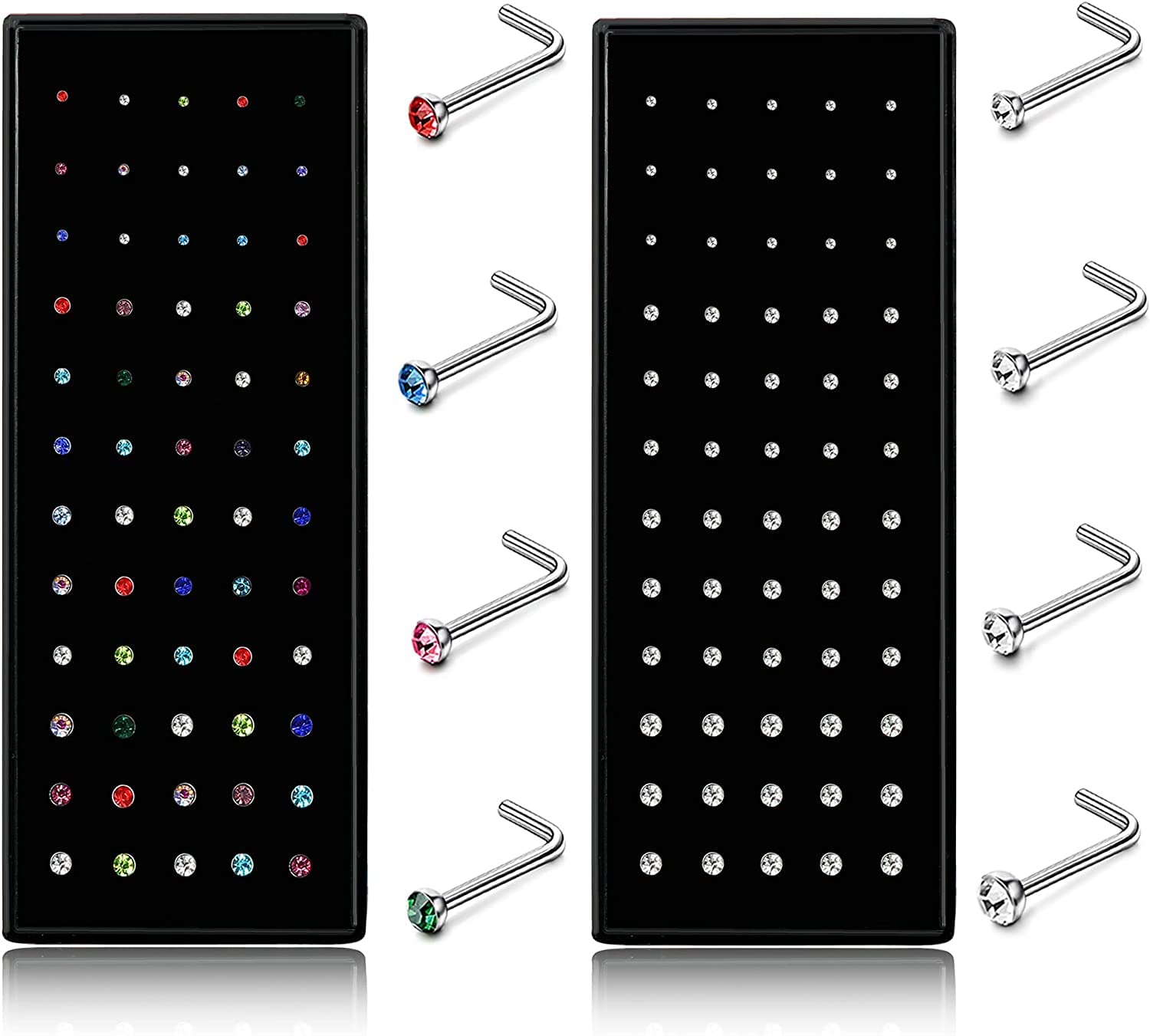 Dochais 100-240 Piezas Piercing Nariz Acero Inoxidable 316L, Piercing Nariz Forma de L Rectac, Piercing Nariz Hipoalergénico, Perno Nariz para Mujeres y Hombres 20G 22G 1,5mm 2mm 2,5mm 3mm