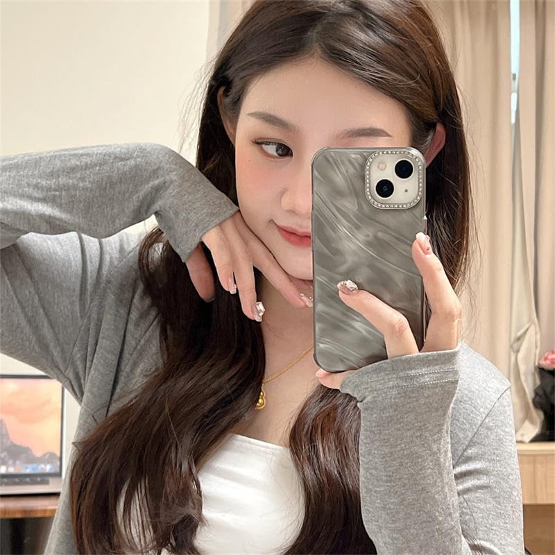 Image of DIZORO Compatible with iPhone 15 Case | Marble Glossy Hard PC Back Cover with Diamond Camera Protector | Ultra Stylish Shockproof Back Cover Case for Girls Women-Desert