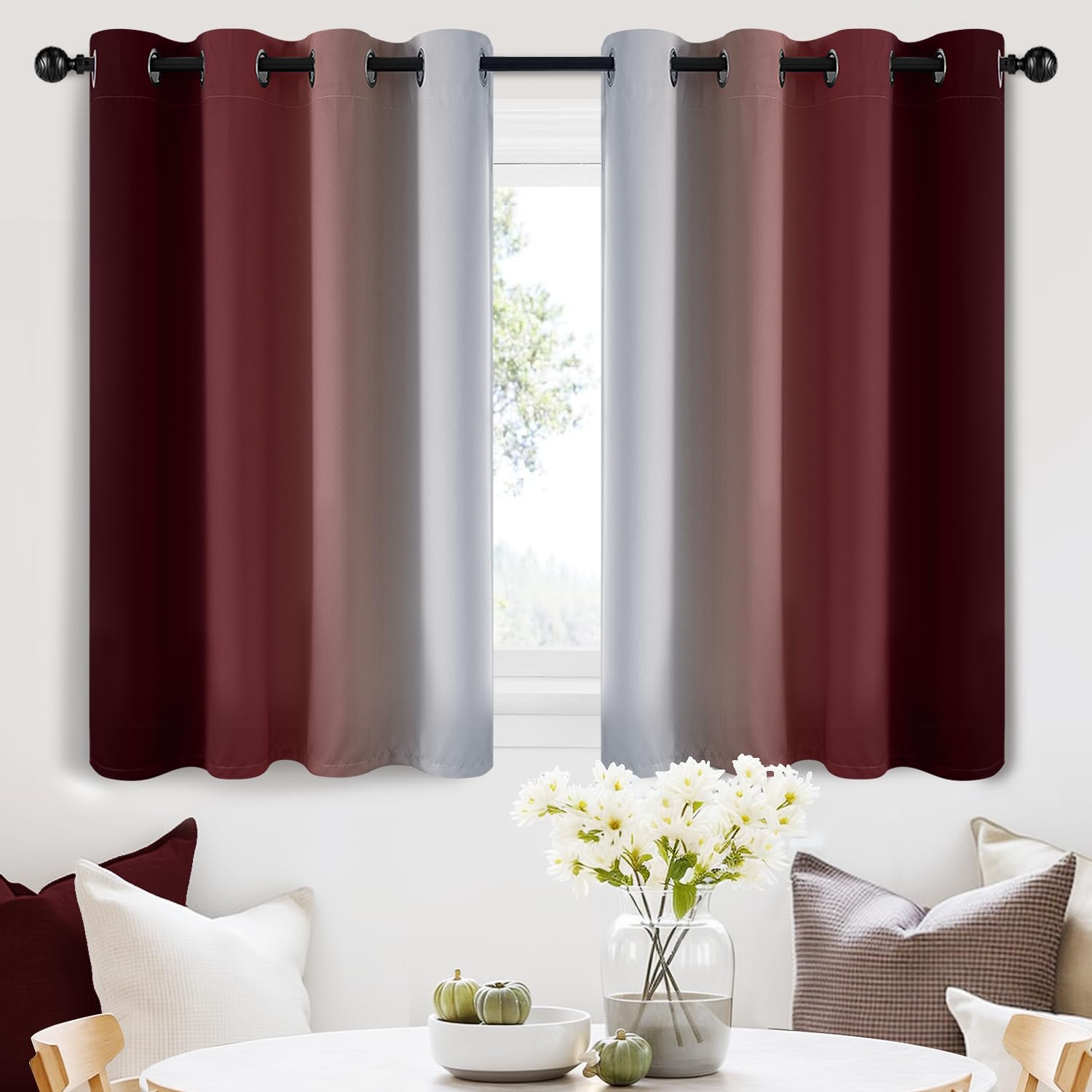 SimpleHome Ombre Curtains Red to Grey White for Living Room 52Wx36L — image 1