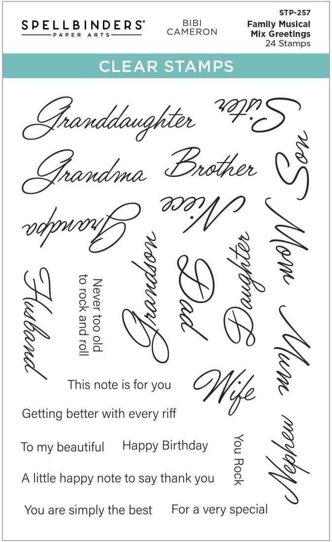 Spellbinders STP-257 Family Musical Mix Greetings Clear Stamp Set from The Bibi's Musical Notes Collection by Bibi Cameron